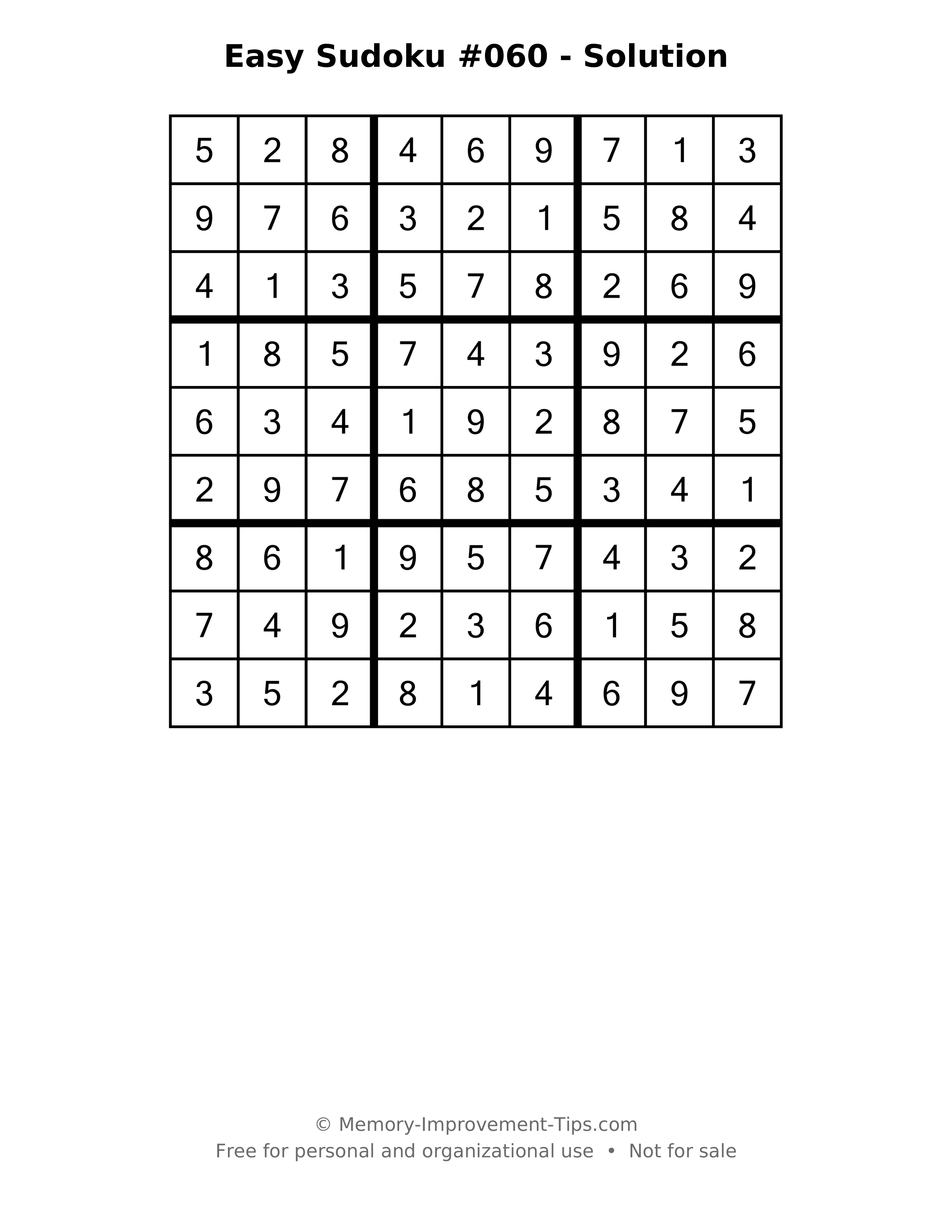 Printable solution: Easy Sudoku #060 - Solution