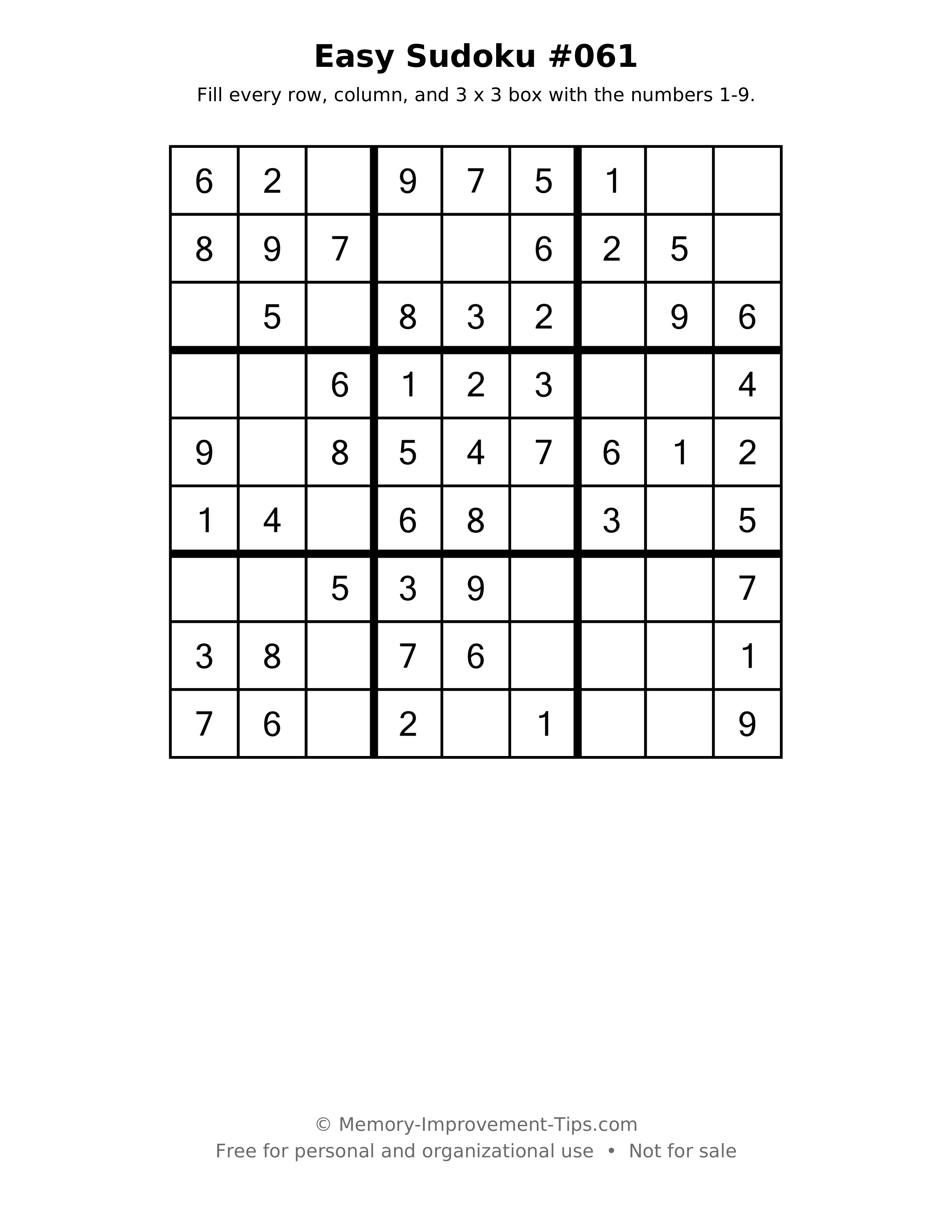 Printable puzzle: Easy Sudoku #061