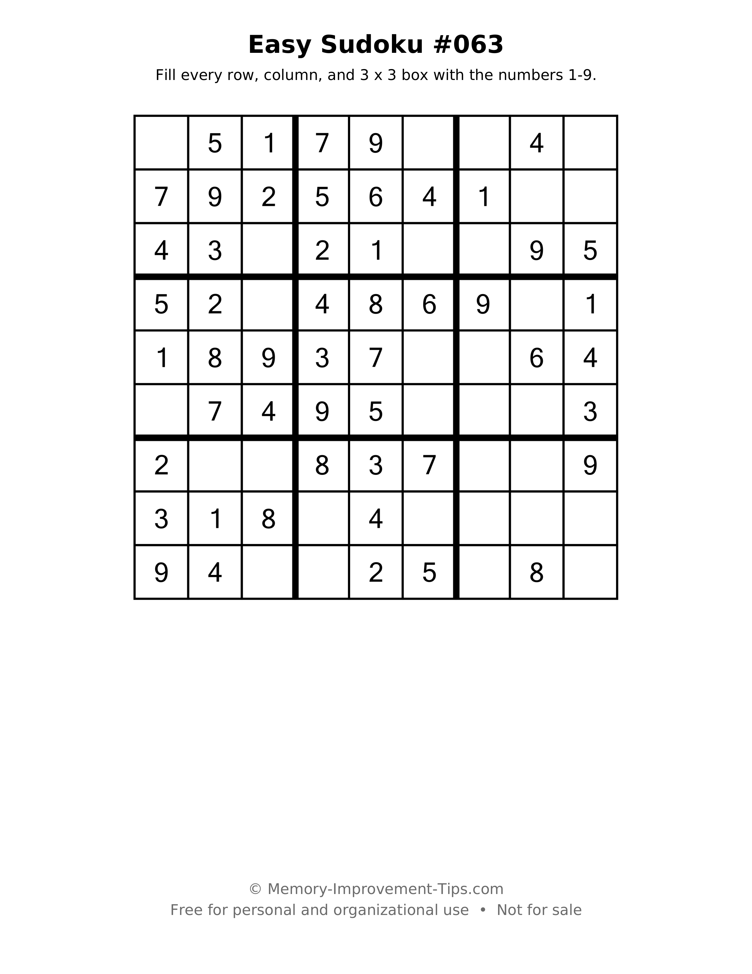 Printable puzzle: Easy Sudoku #063