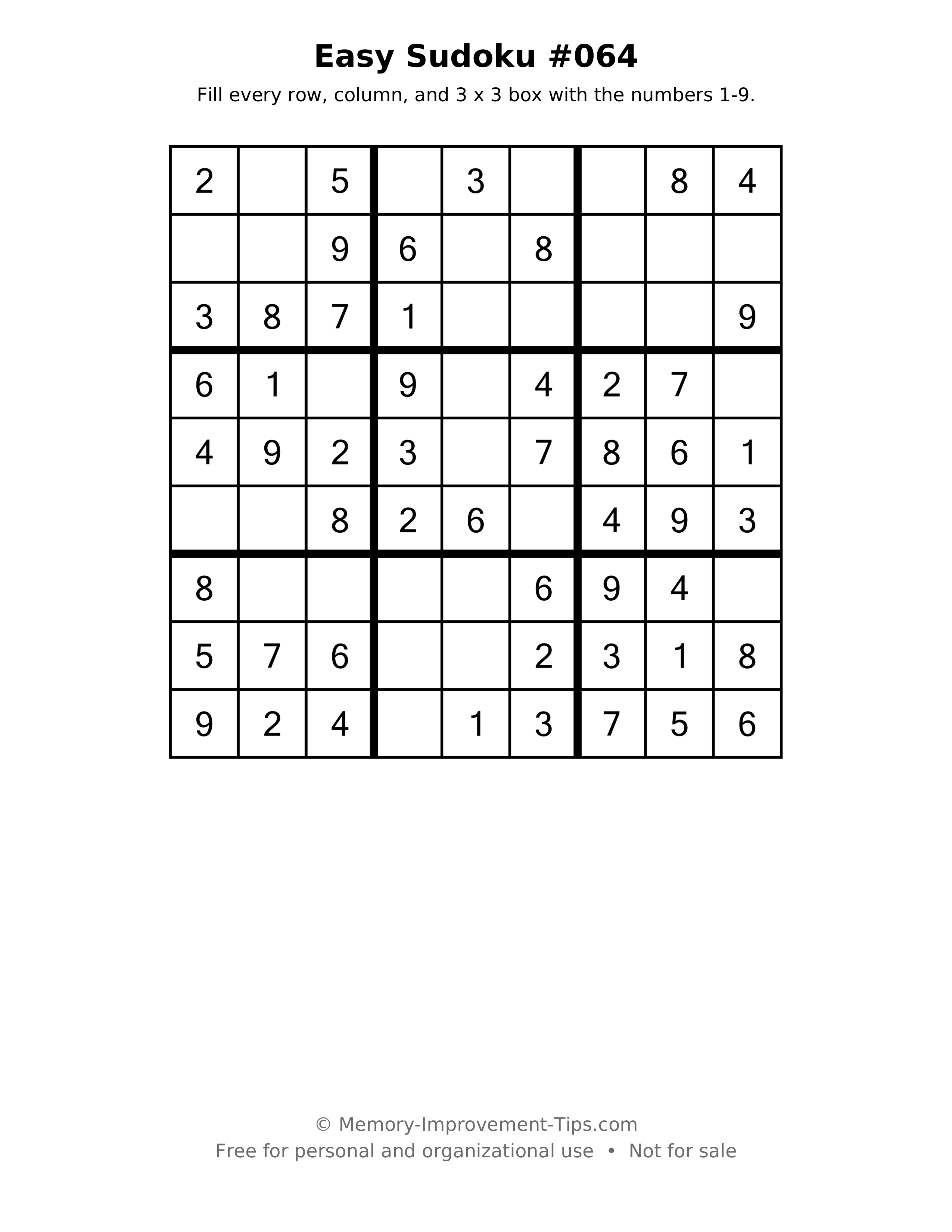 Printable puzzle: Easy Sudoku #064