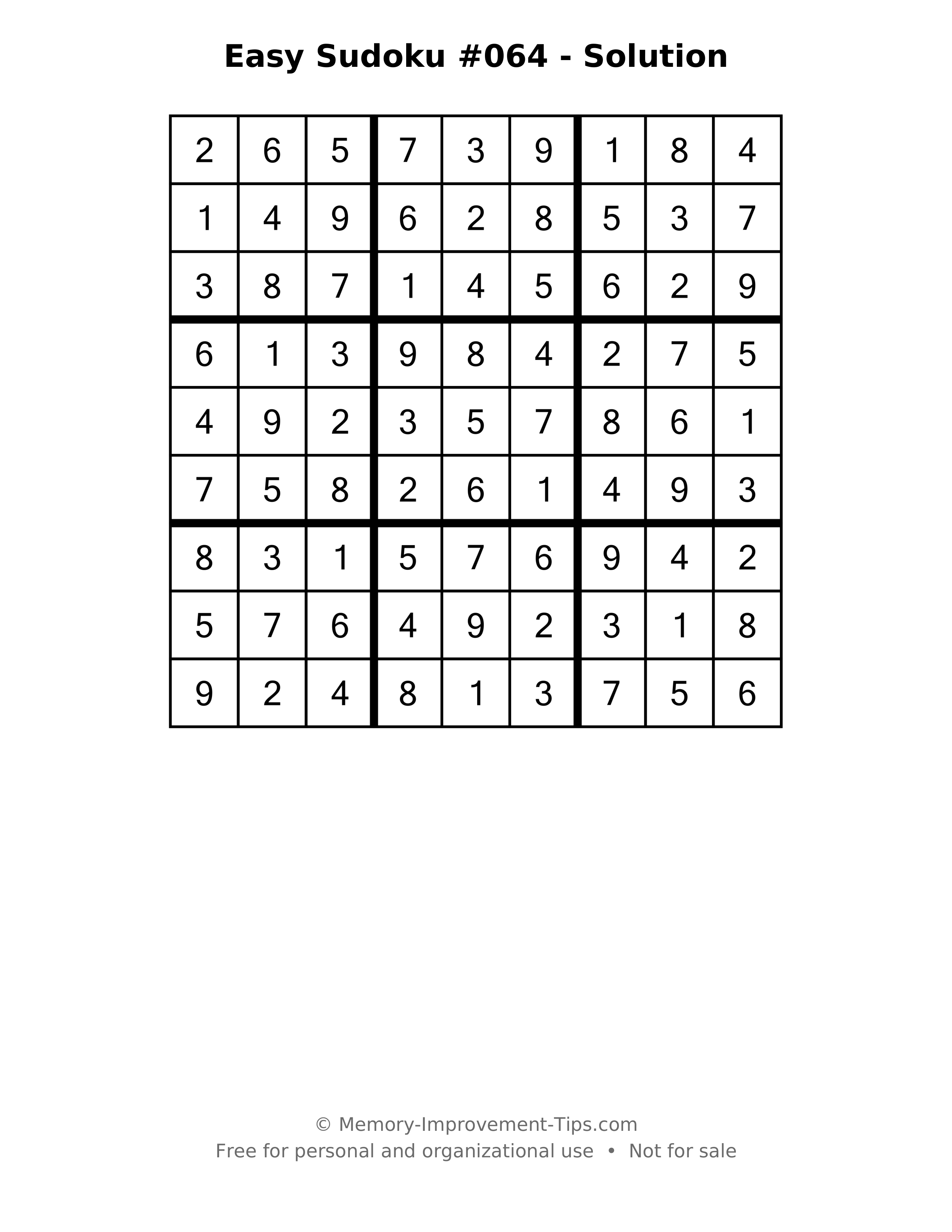 Printable solution: Easy Sudoku #064 - Solution