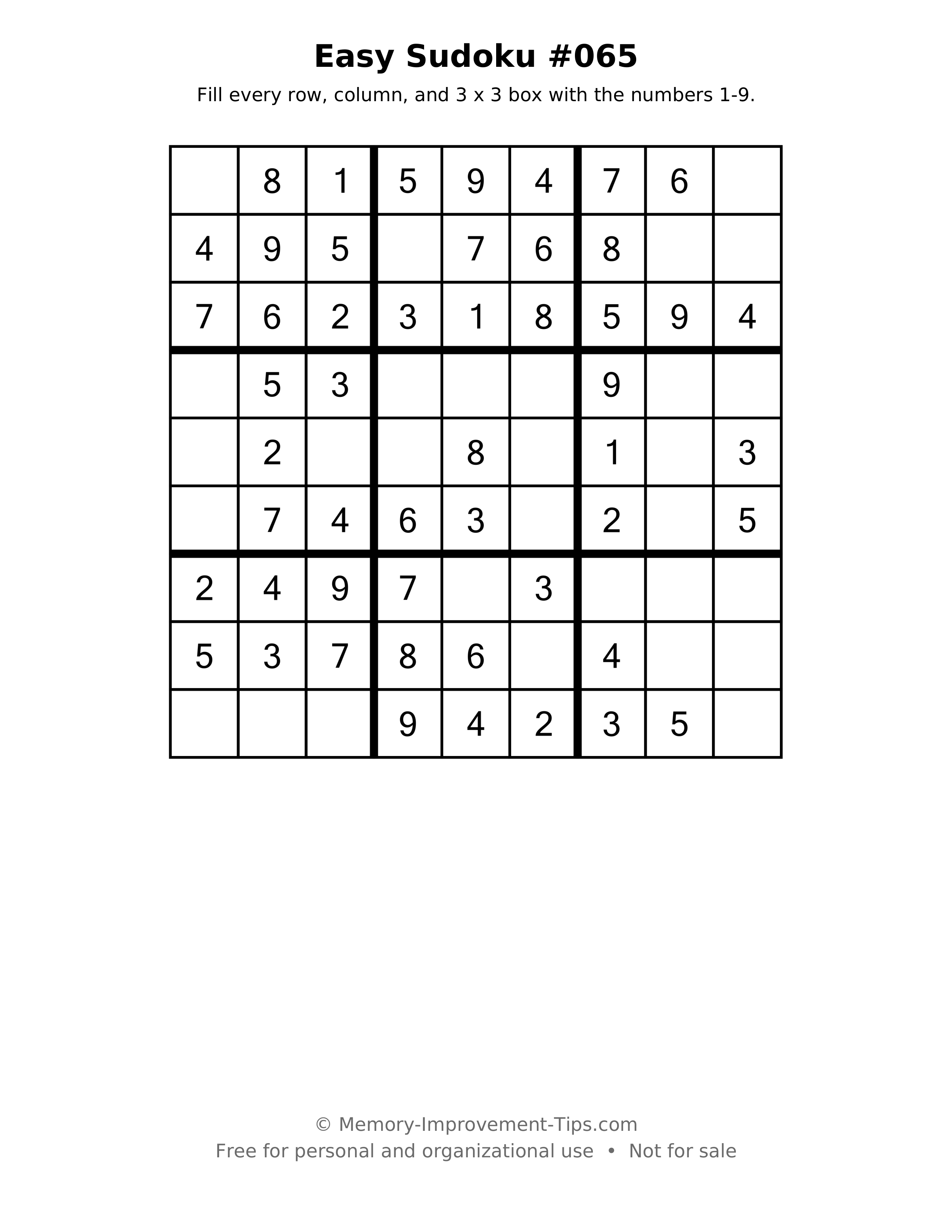 Printable puzzle: Easy Sudoku #065