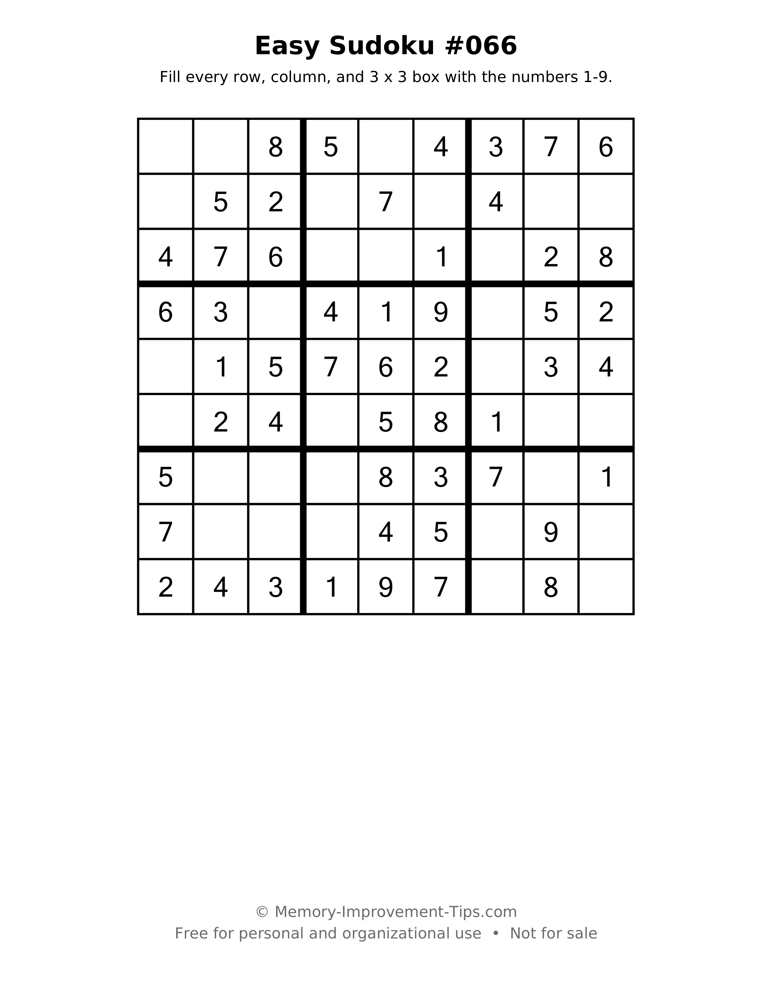 Printable puzzle: Easy Sudoku #066