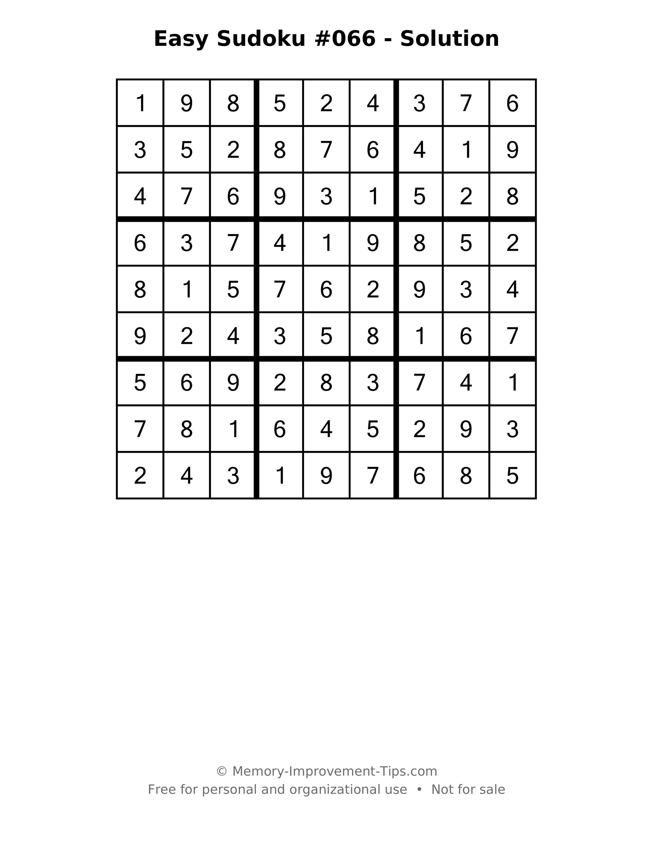 Printable solution: Easy Sudoku #066 - Solution