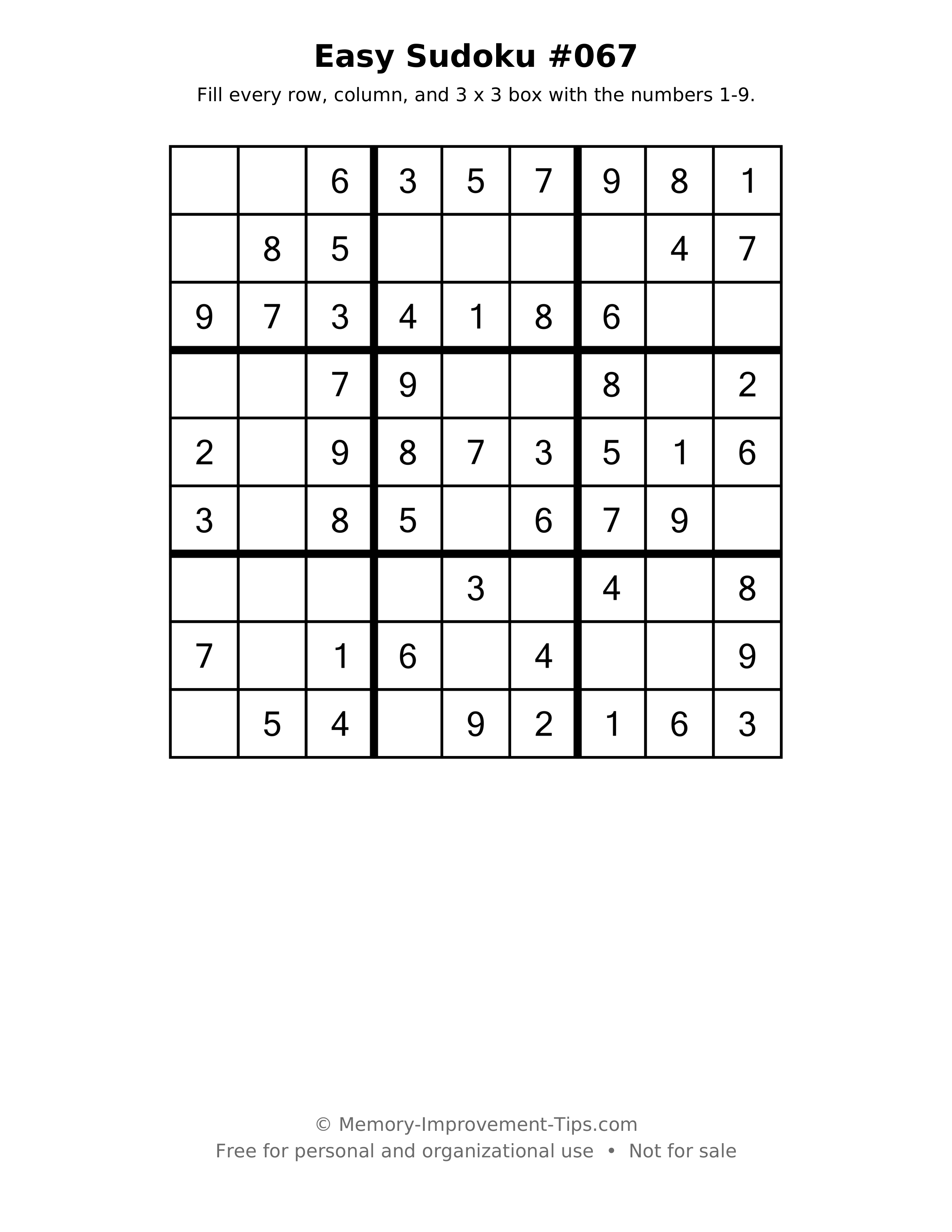 Printable puzzle: Easy Sudoku #067