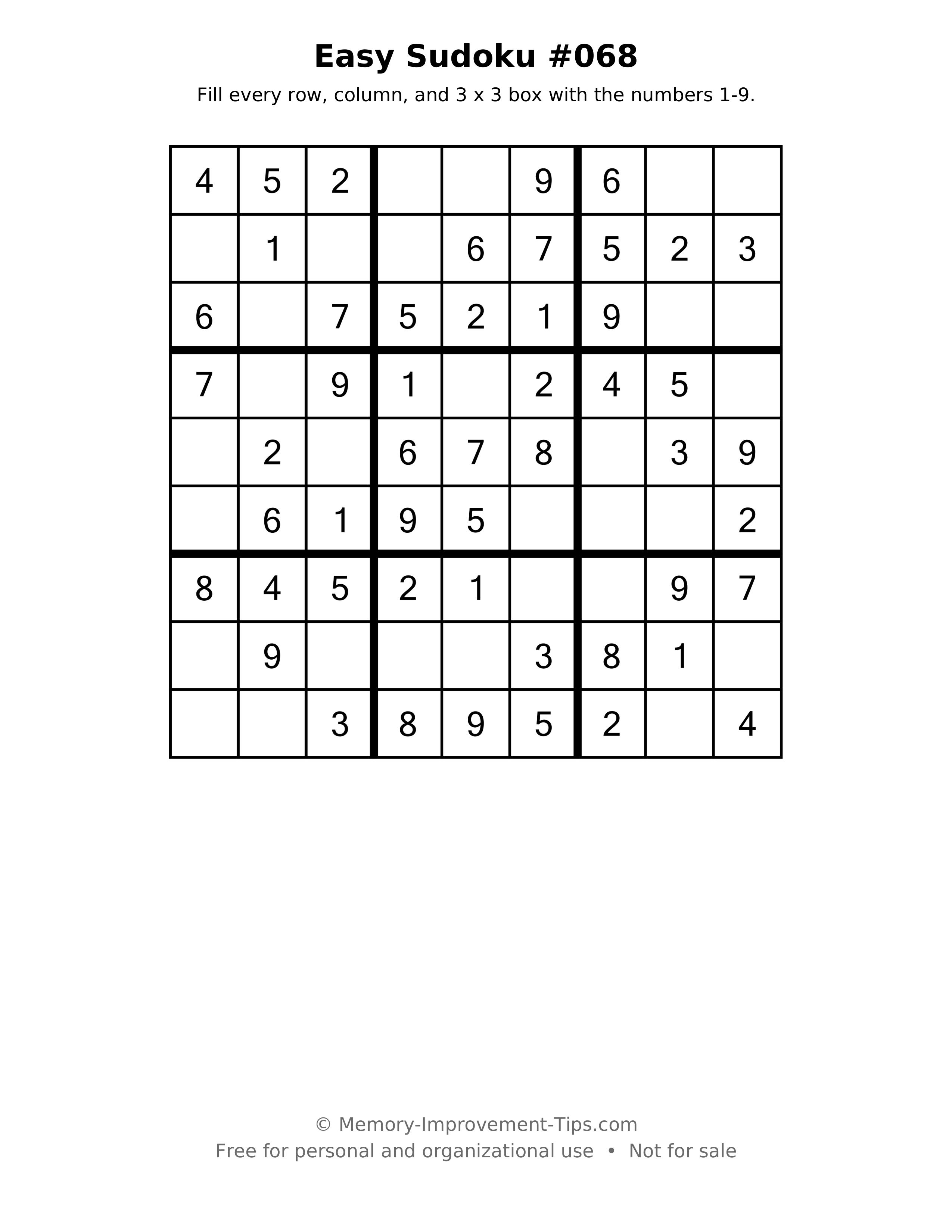 Printable puzzle: Easy Sudoku #068