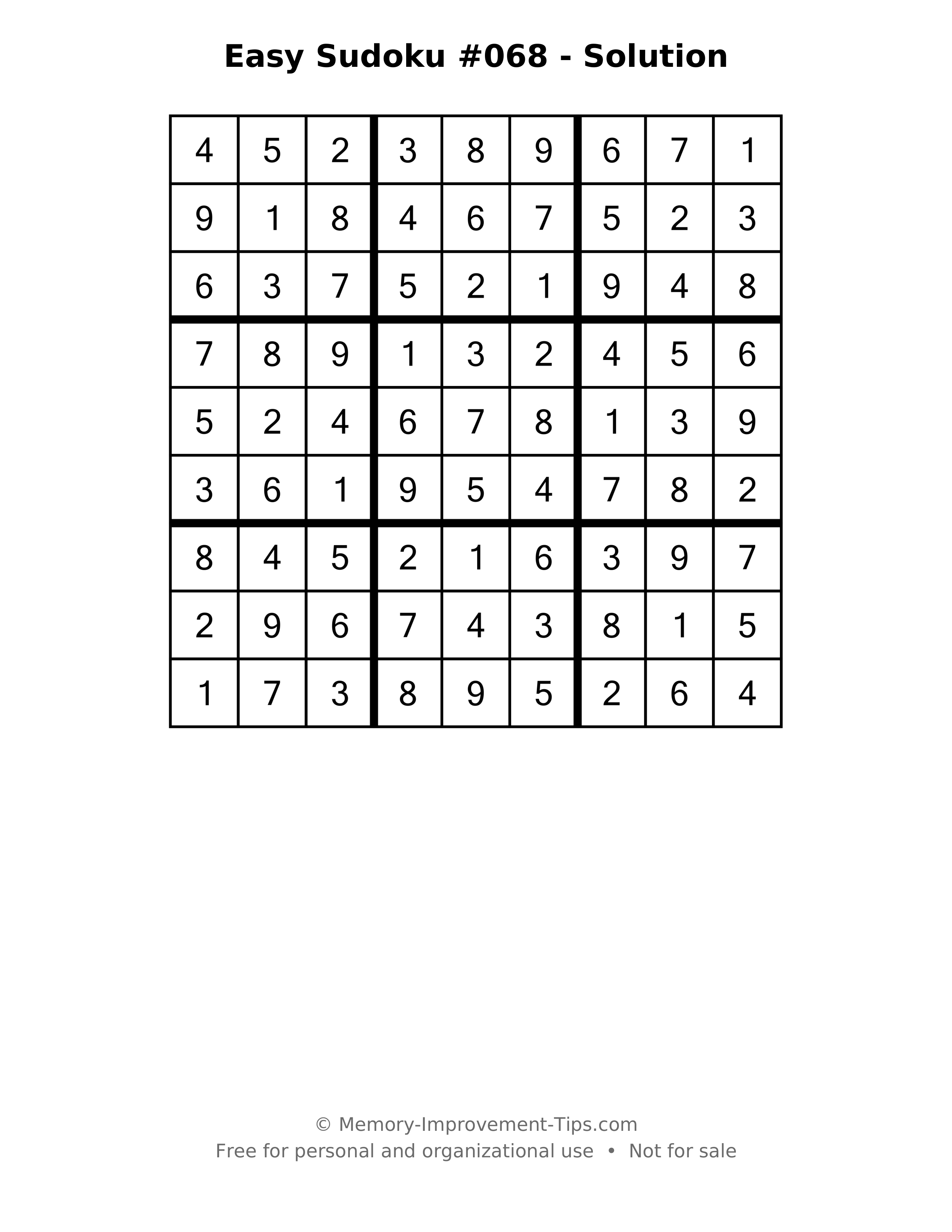 Printable solution: Easy Sudoku #068 - Solution