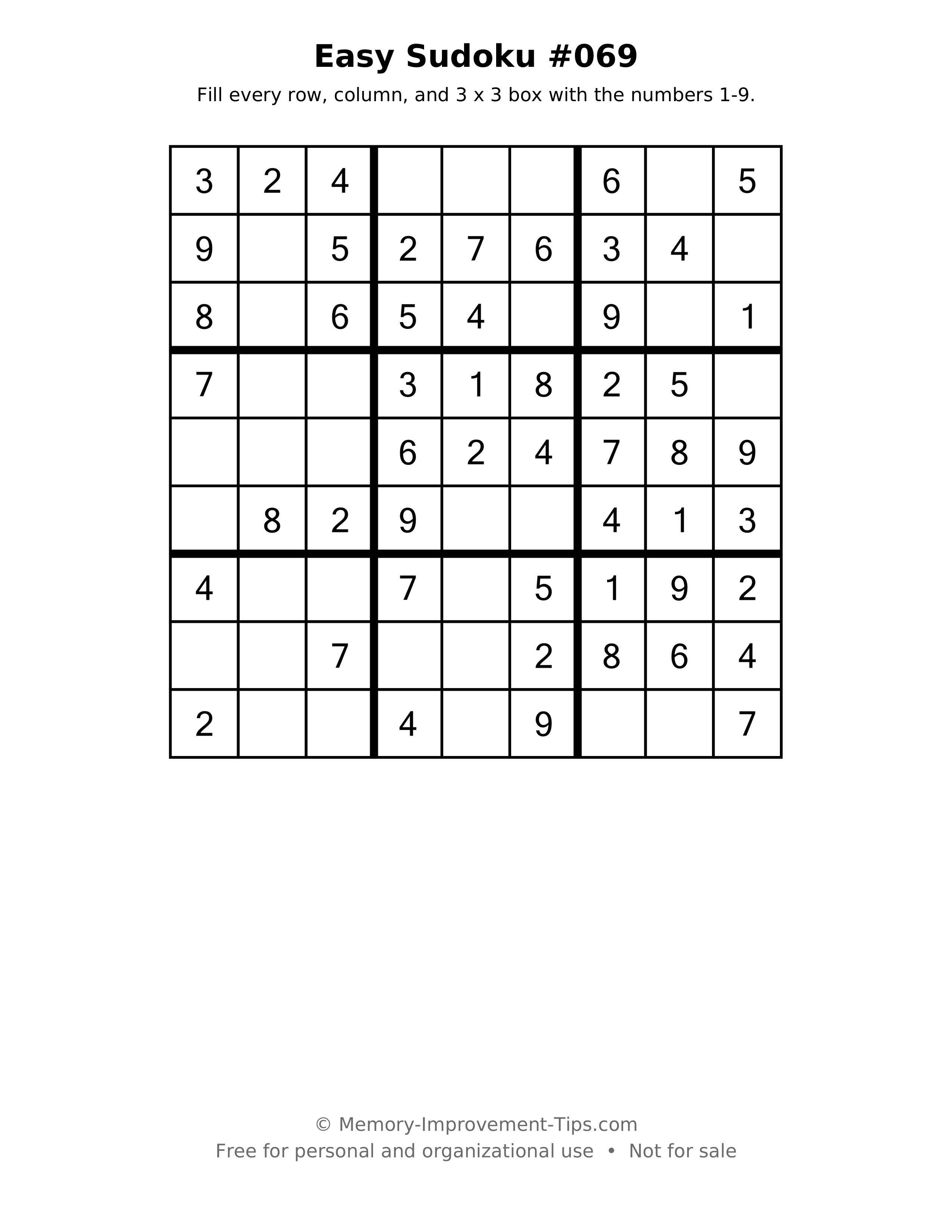 Printable puzzle: Easy Sudoku #069
