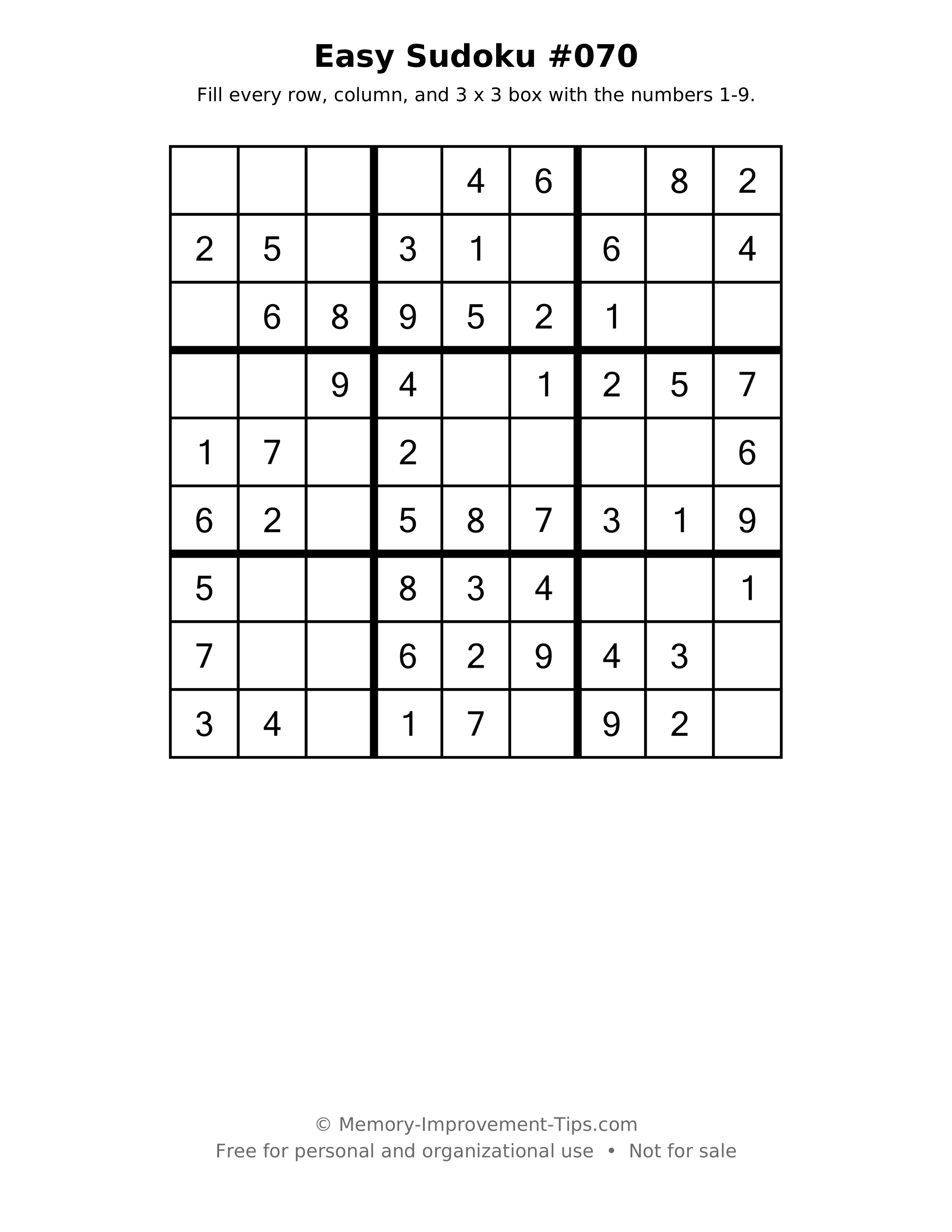 Printable puzzle: Easy Sudoku #070