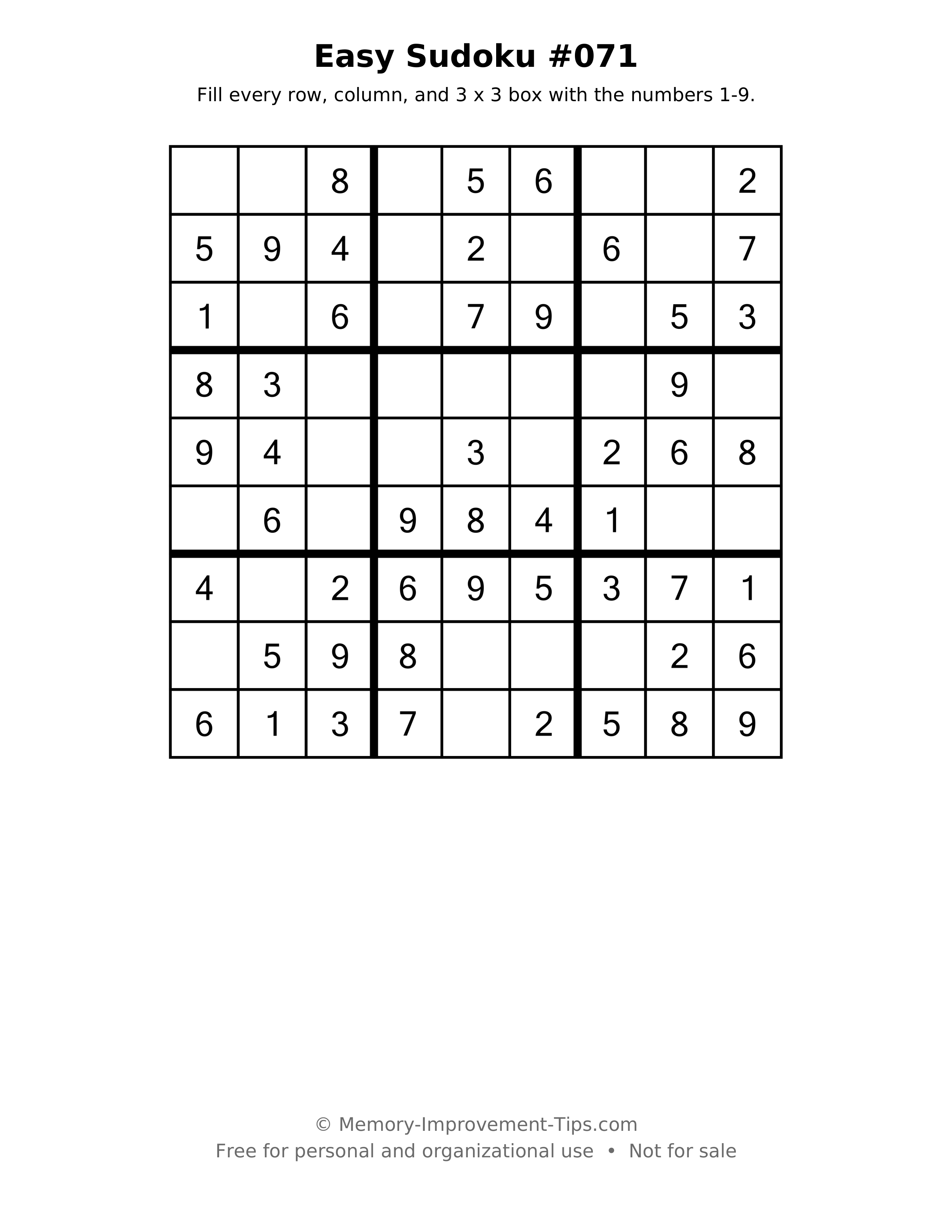 Printable puzzle: Easy Sudoku #071