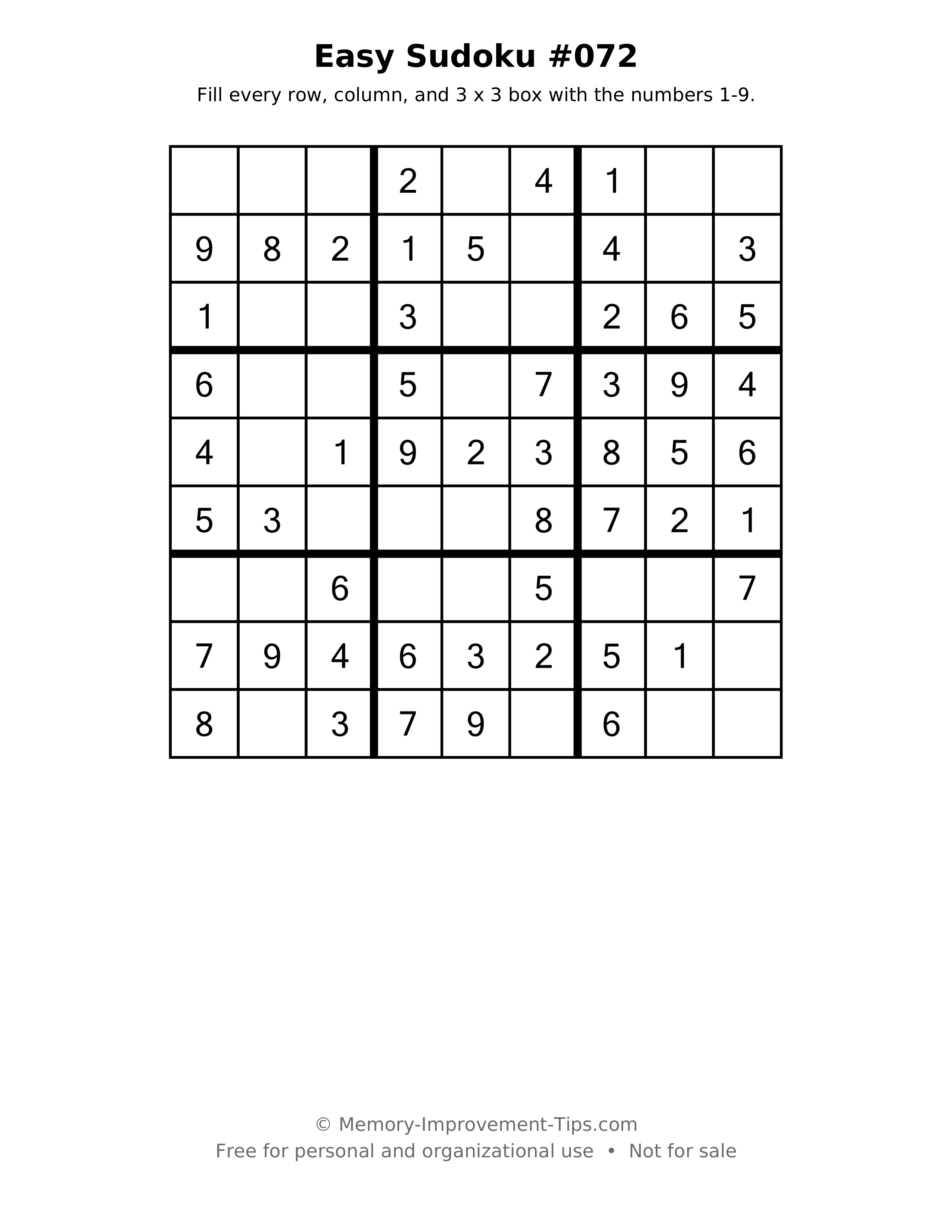 Printable puzzle: Easy Sudoku #072