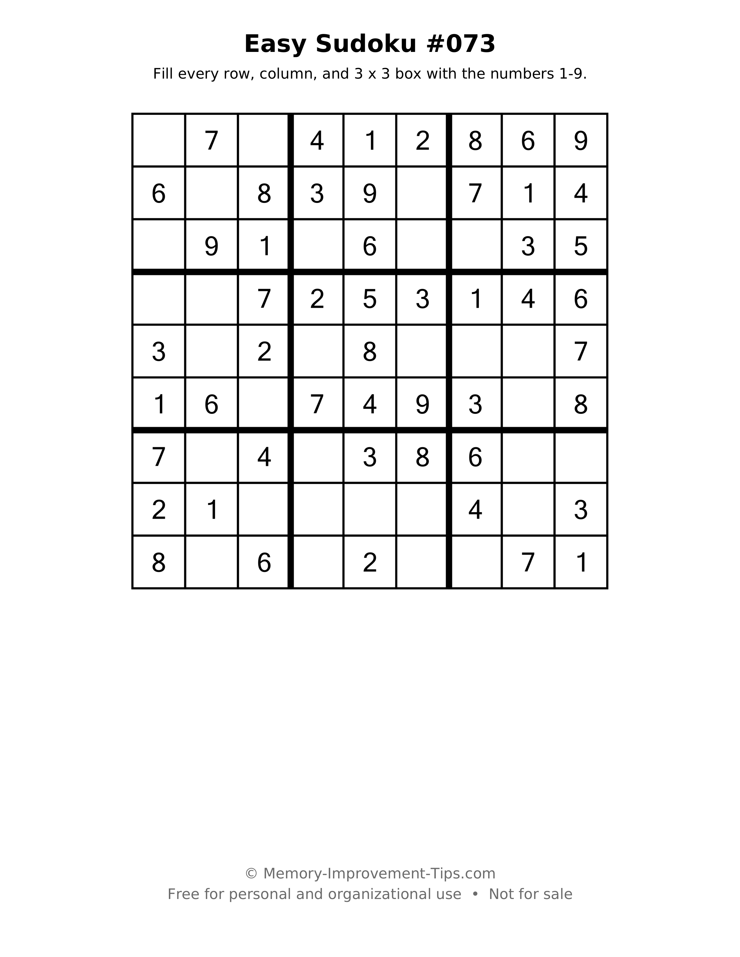 Printable puzzle: Easy Sudoku #073