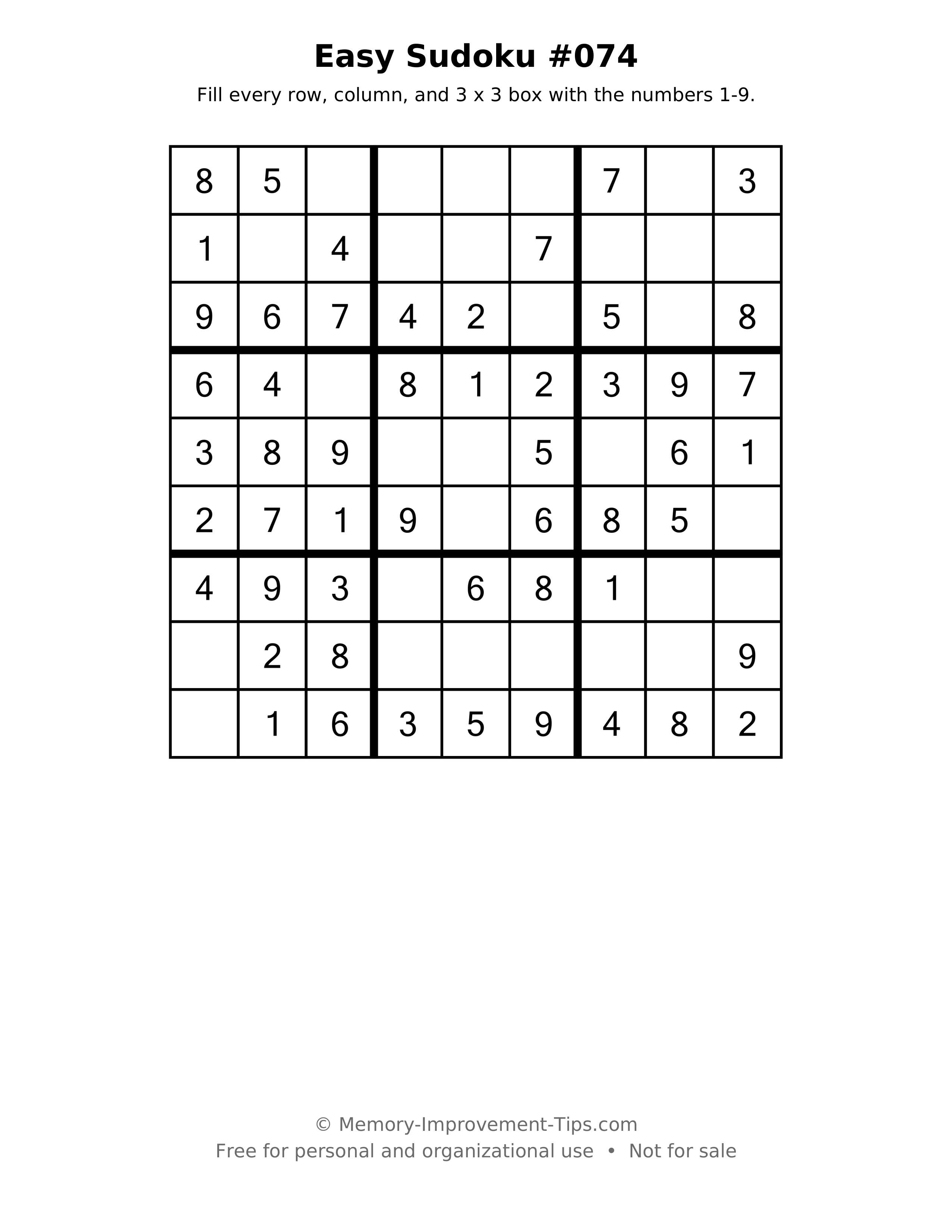 Printable puzzle: Easy Sudoku #074