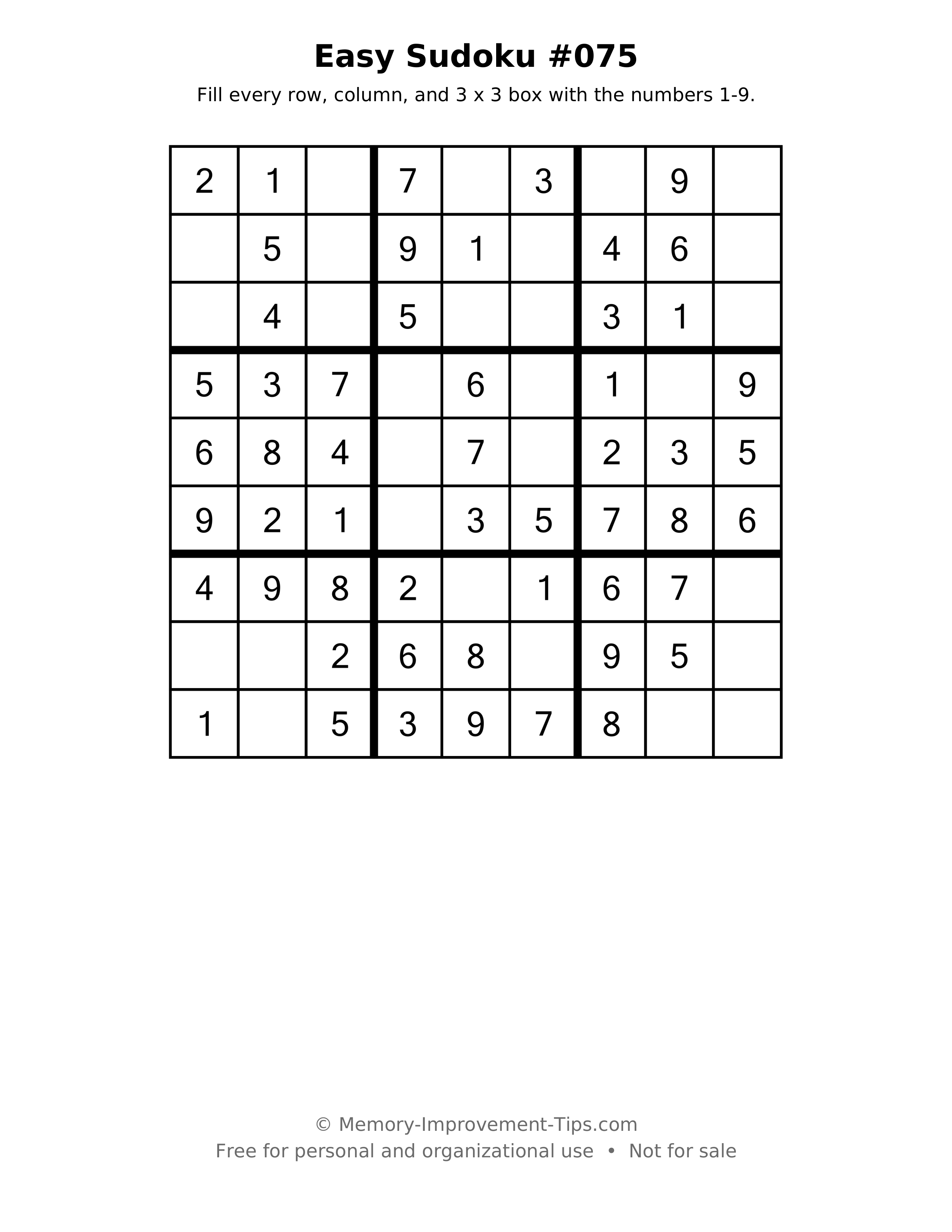 Printable puzzle: Easy Sudoku #075