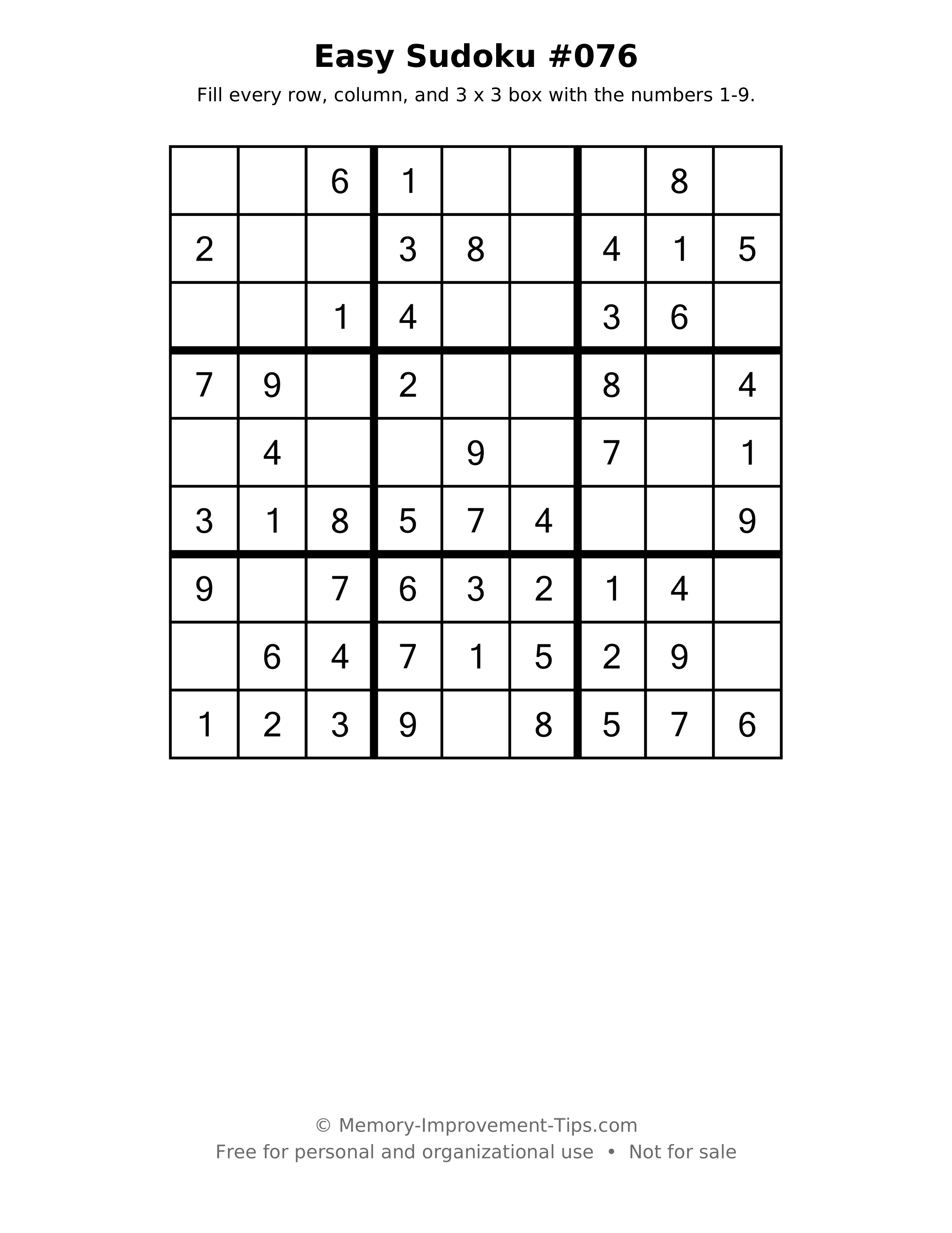 Printable puzzle: Easy Sudoku #076
