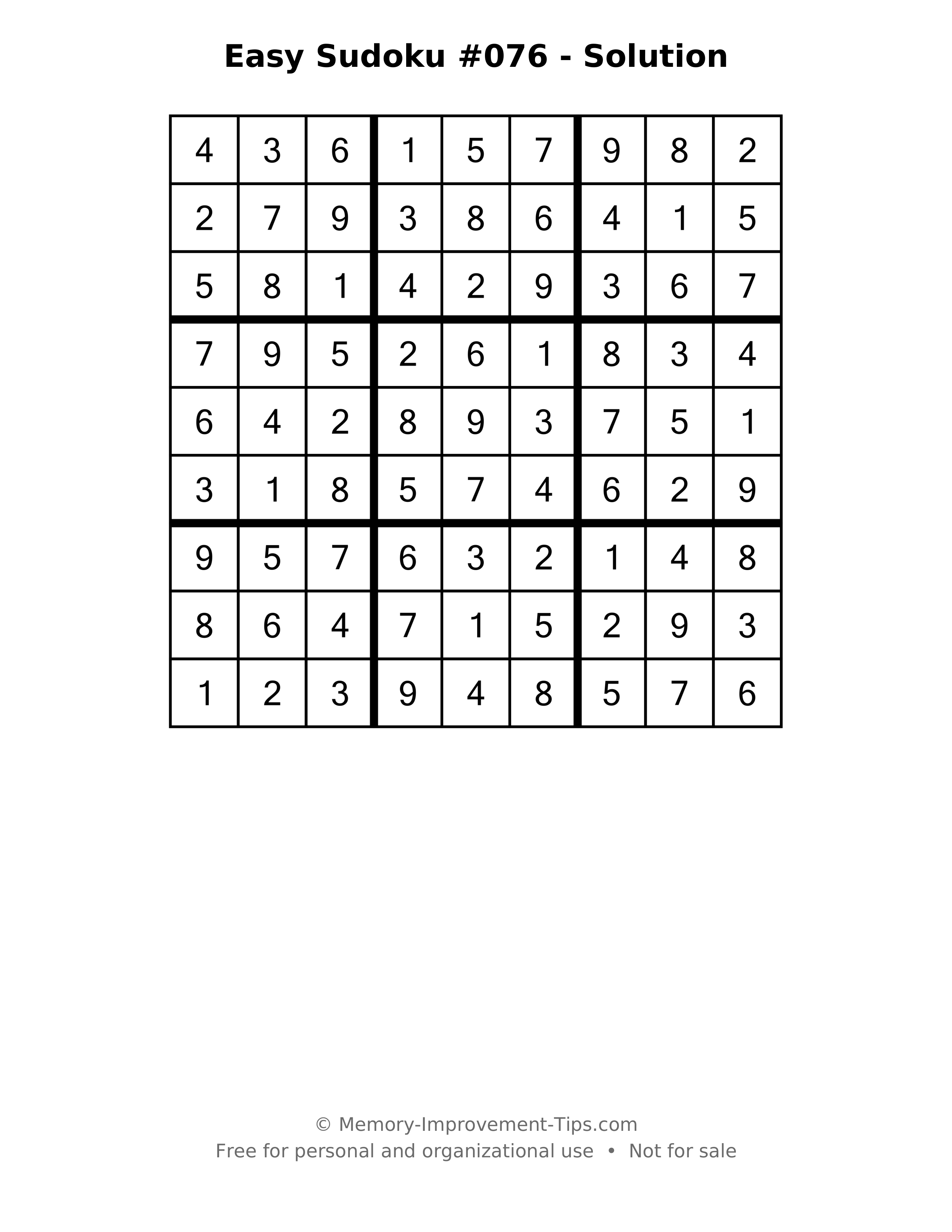 Printable solution: Easy Sudoku #076 - Solution