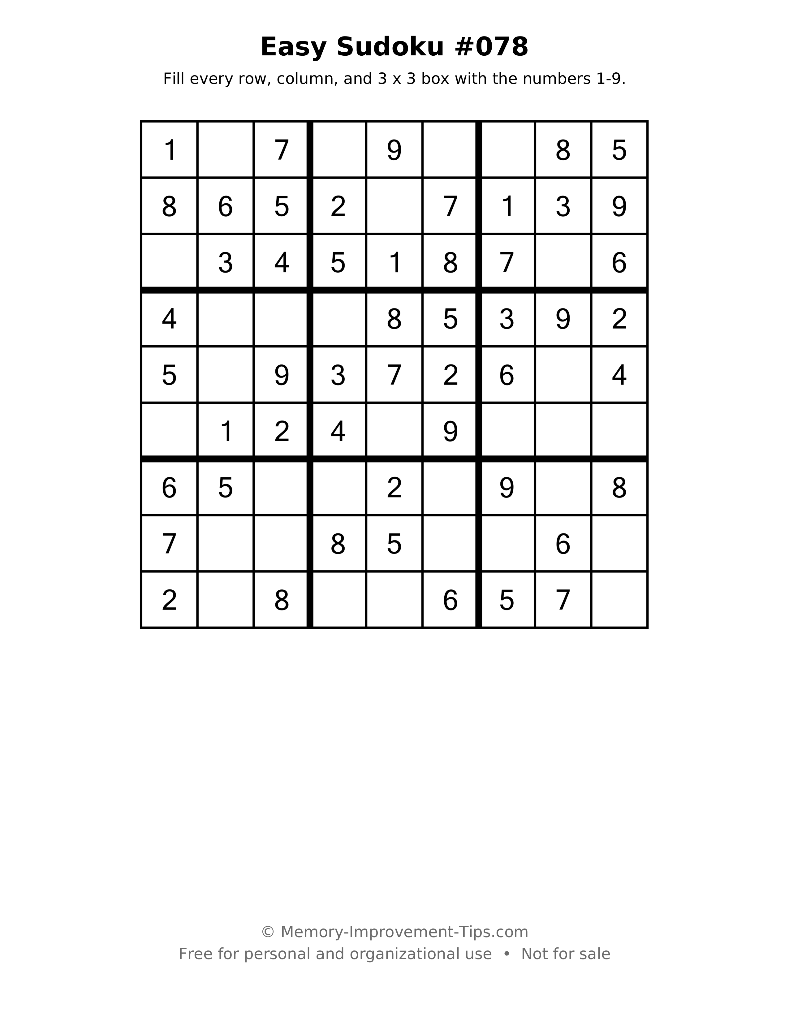Printable puzzle: Easy Sudoku #078