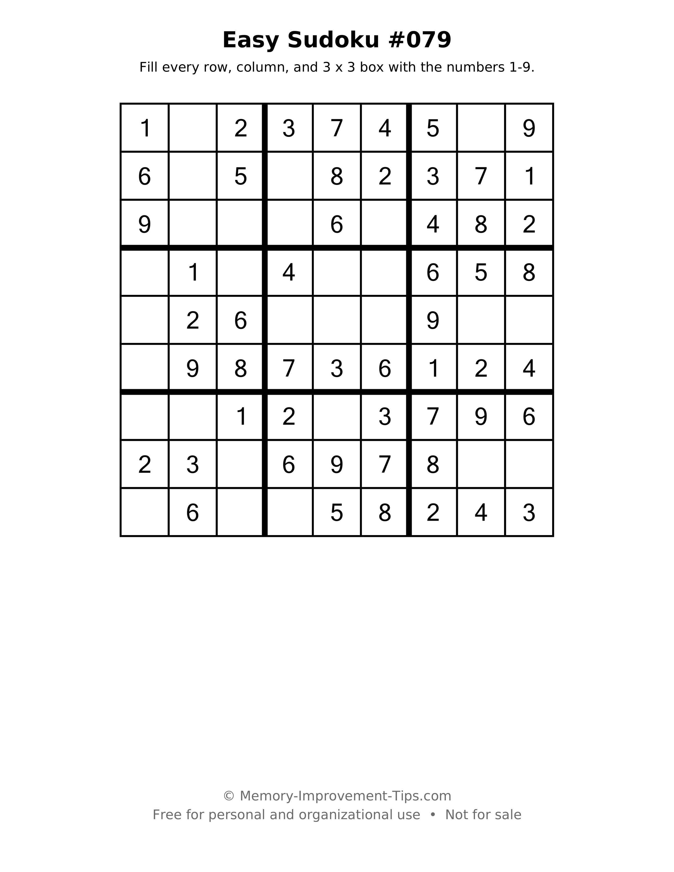 Printable puzzle: Easy Sudoku #079