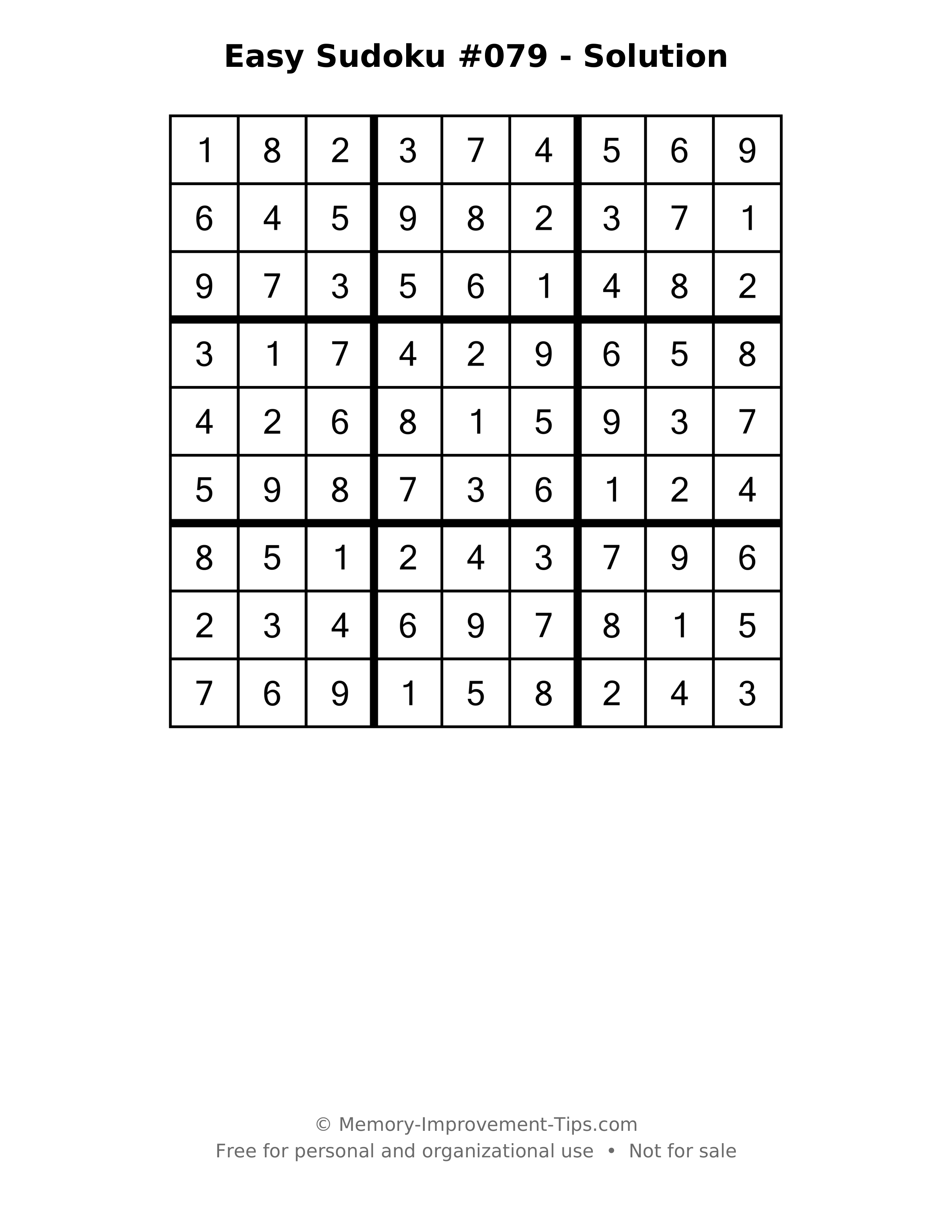 Printable solution: Easy Sudoku #079 - Solution