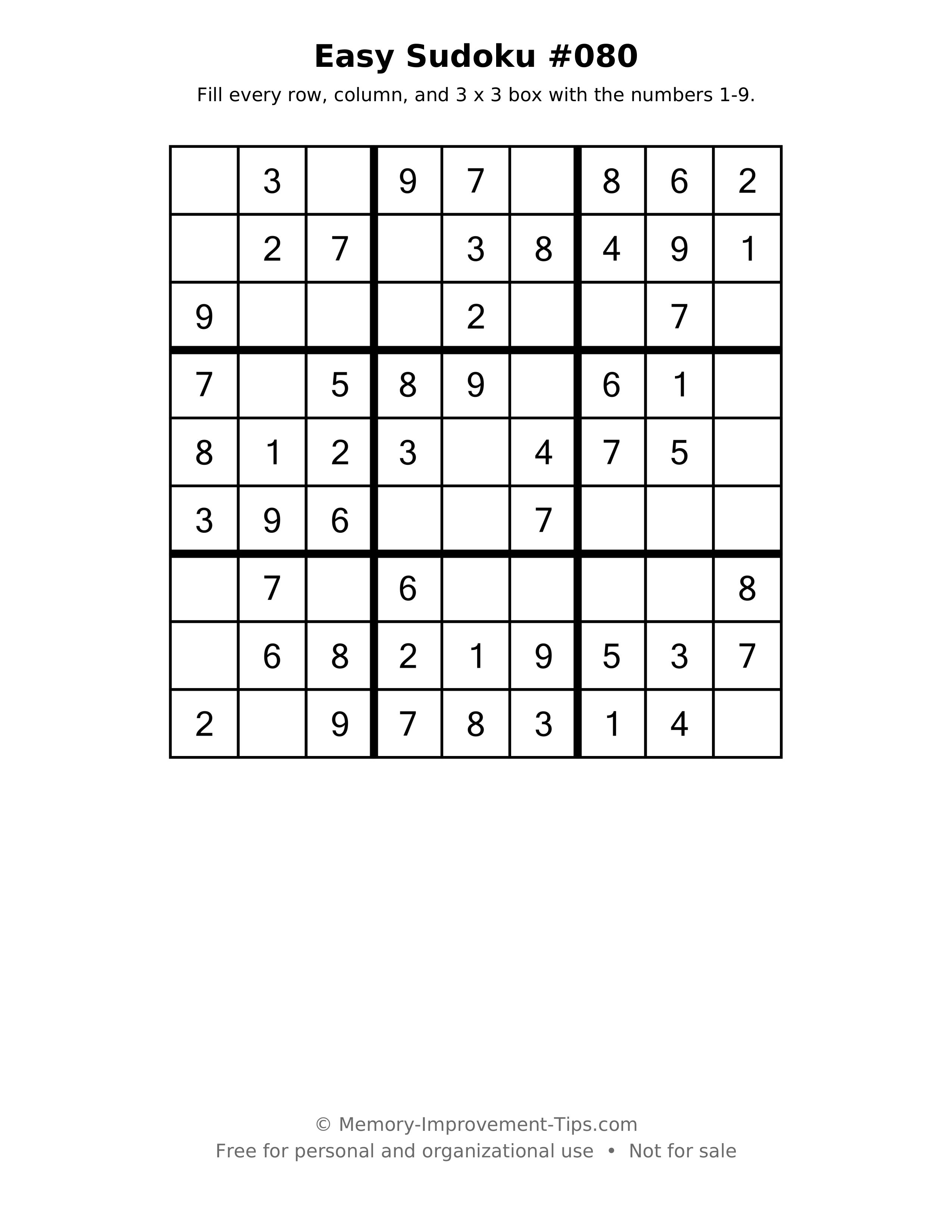 Printable puzzle: Easy Sudoku #080