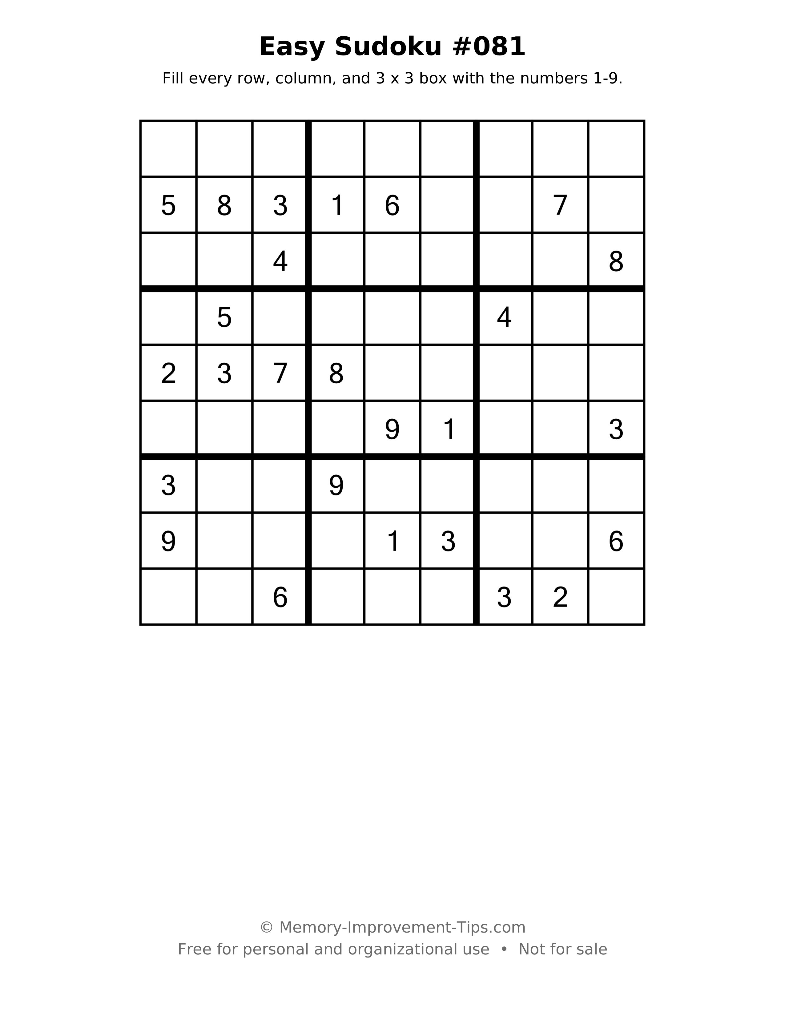 Printable puzzle: Easy Sudoku #081