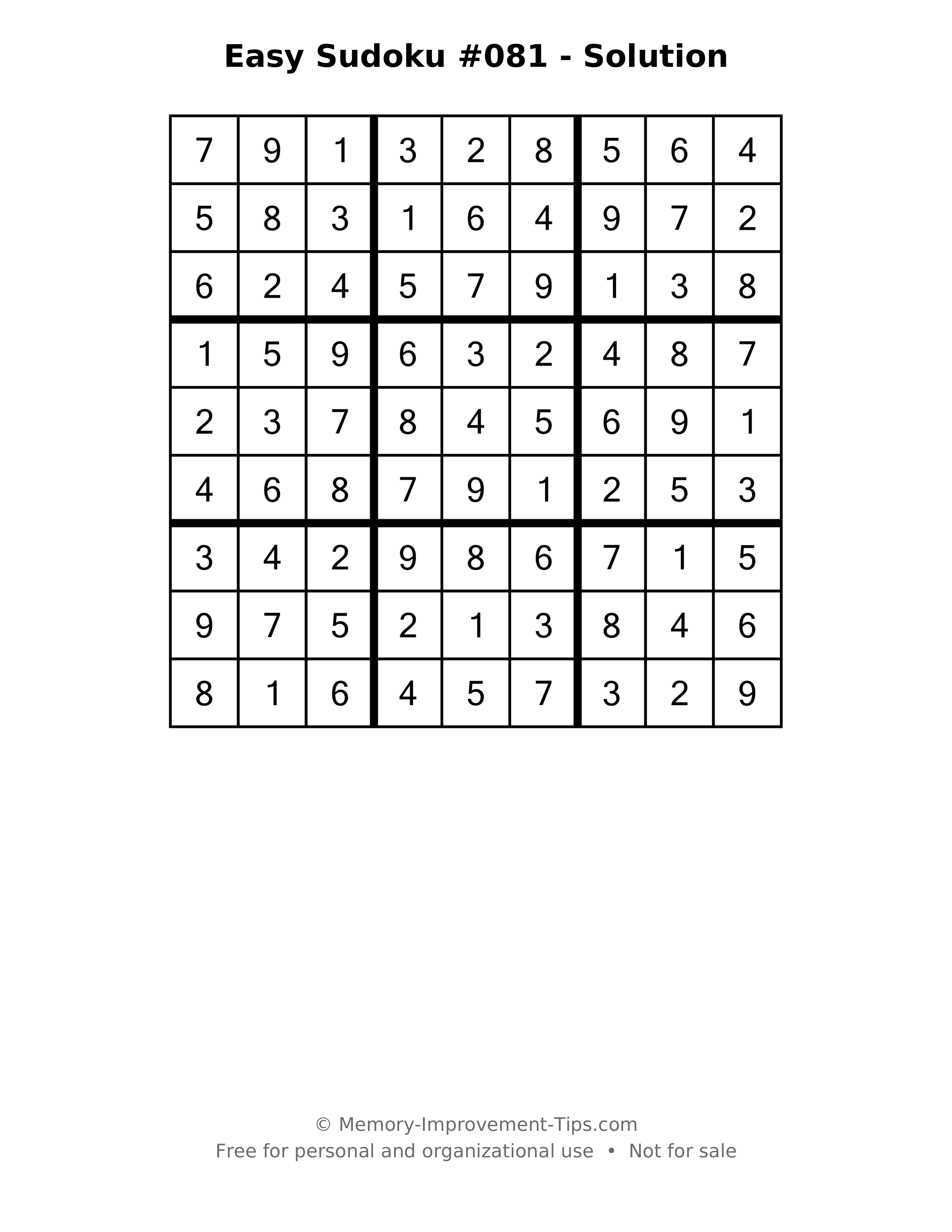 Printable solution: Easy Sudoku #081 - Solution