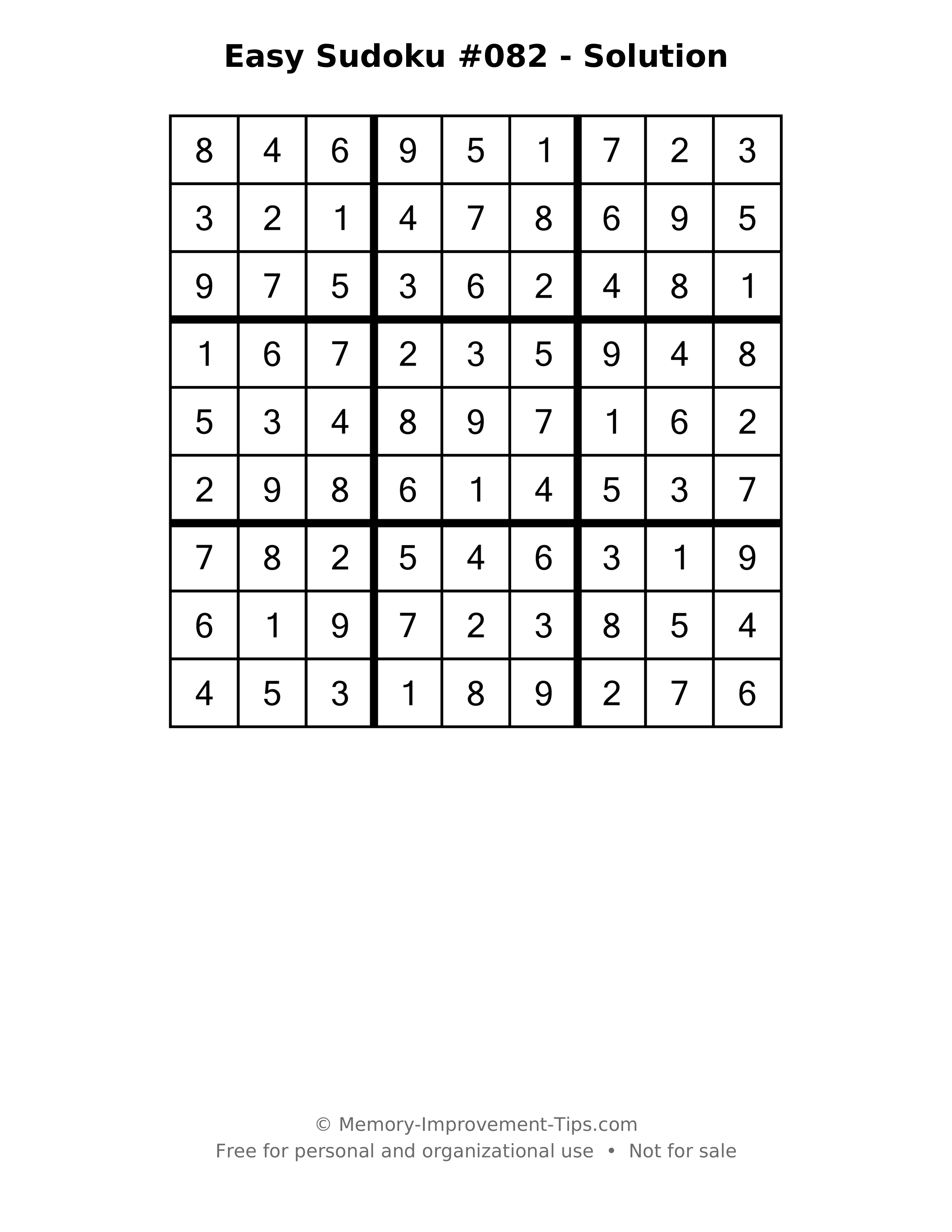 Printable solution: Easy Sudoku #082 - Solution