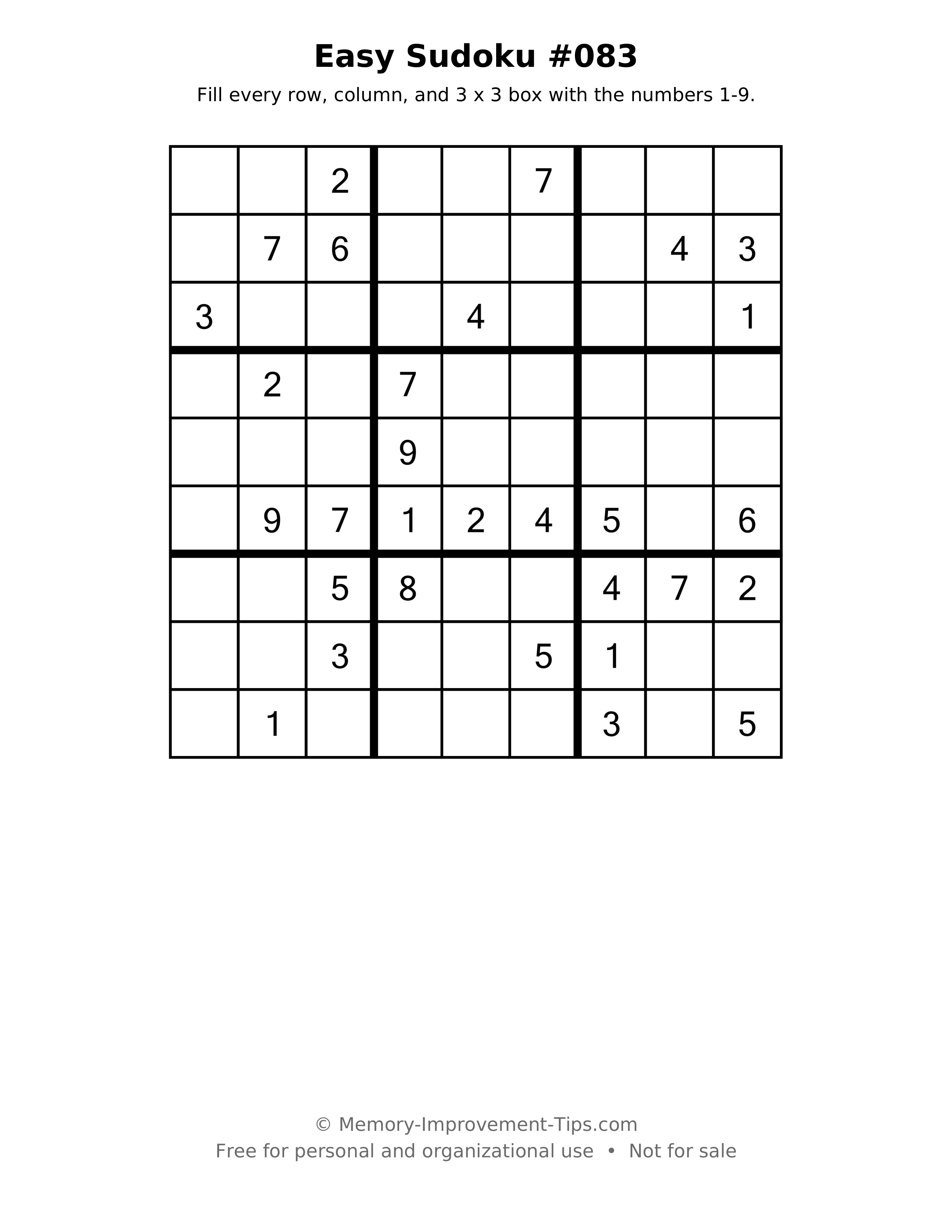 Printable puzzle: Easy Sudoku #083