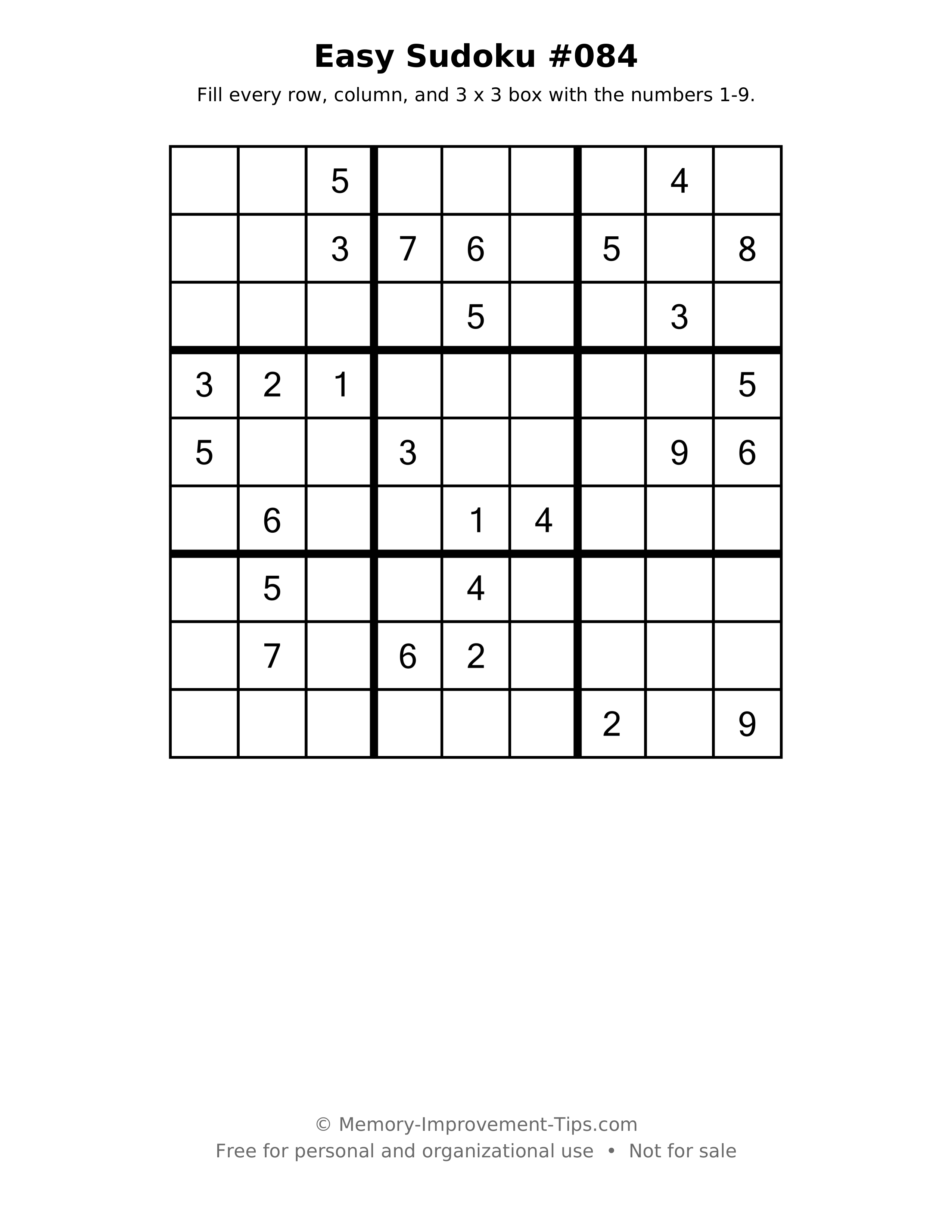 Printable puzzle: Easy Sudoku #084