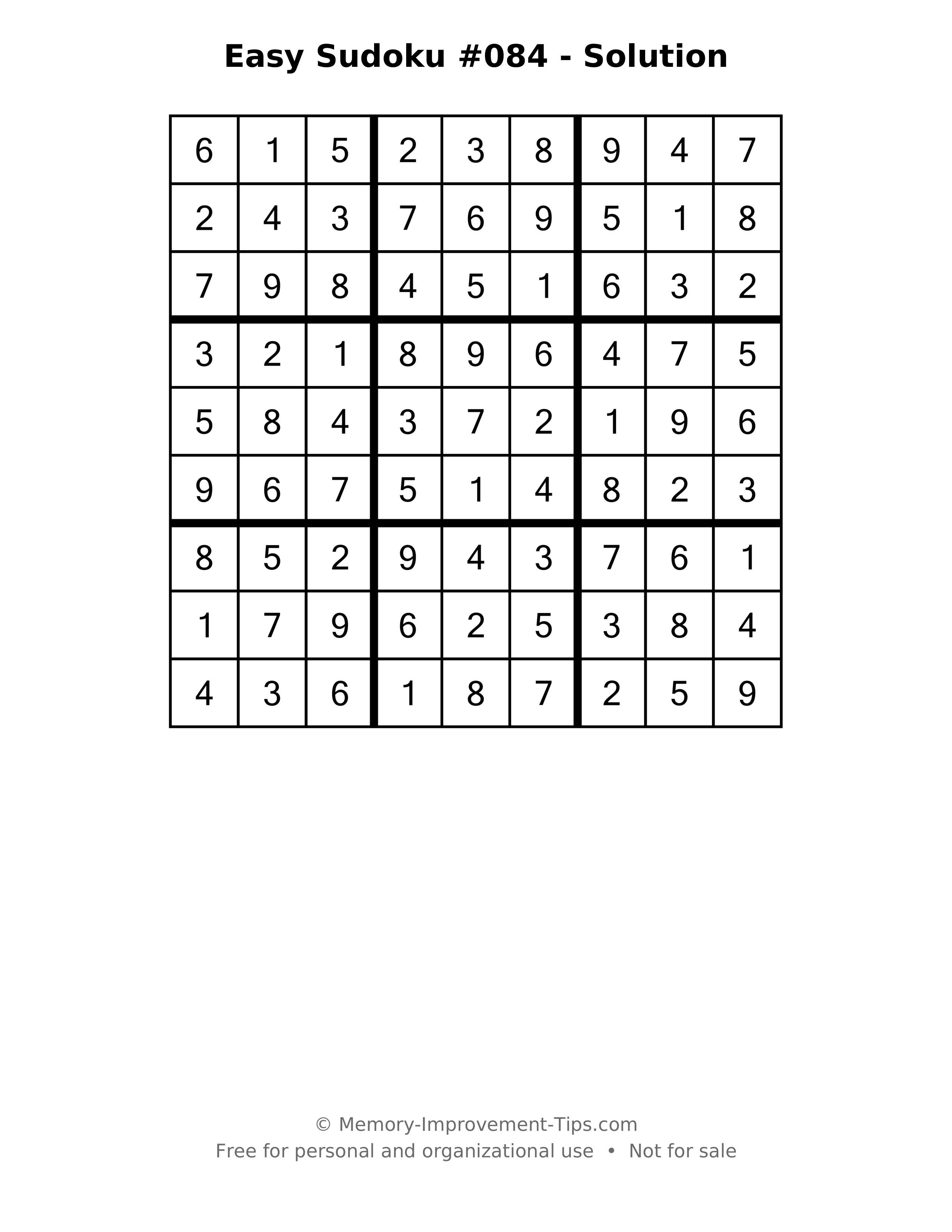 Printable solution: Easy Sudoku #084 - Solution