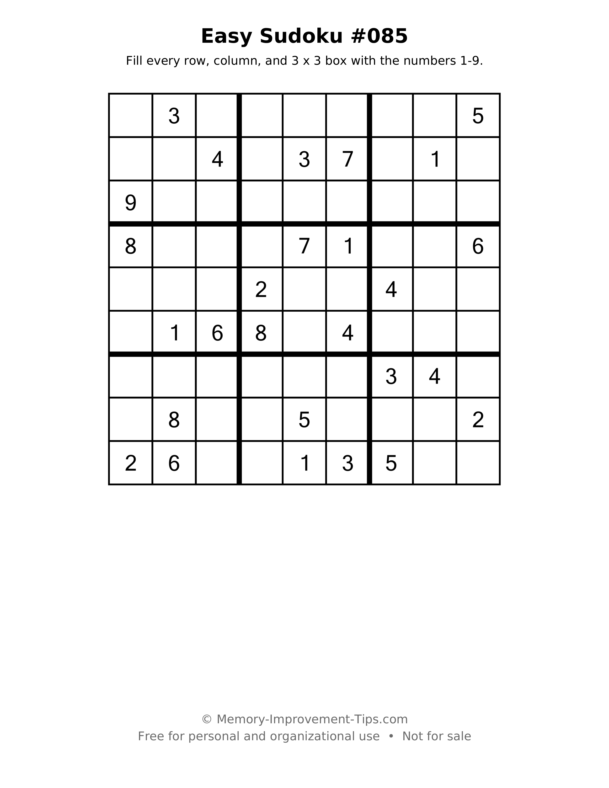 Printable puzzle: Easy Sudoku #085