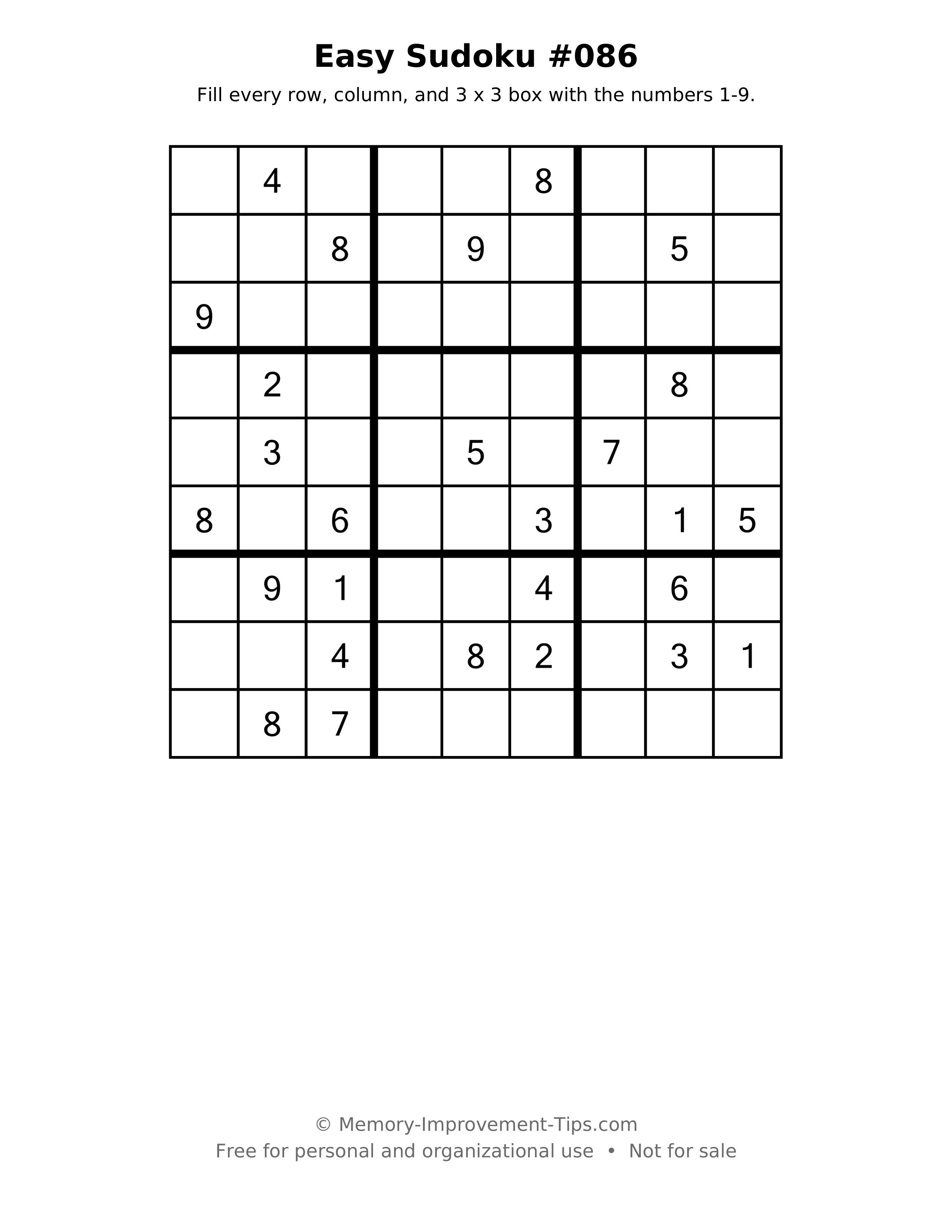 Printable puzzle: Easy Sudoku #086
