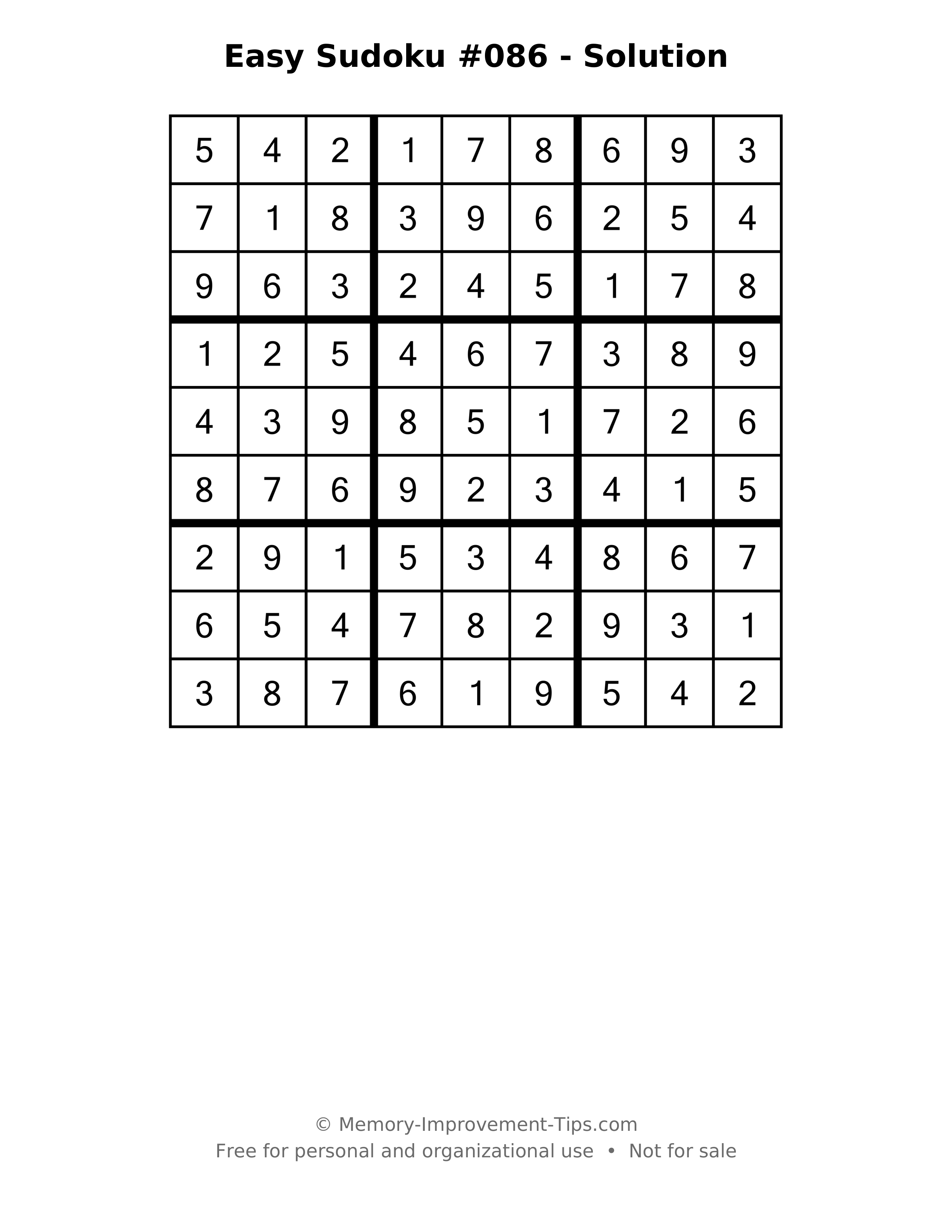 Printable solution: Easy Sudoku #086 - Solution
