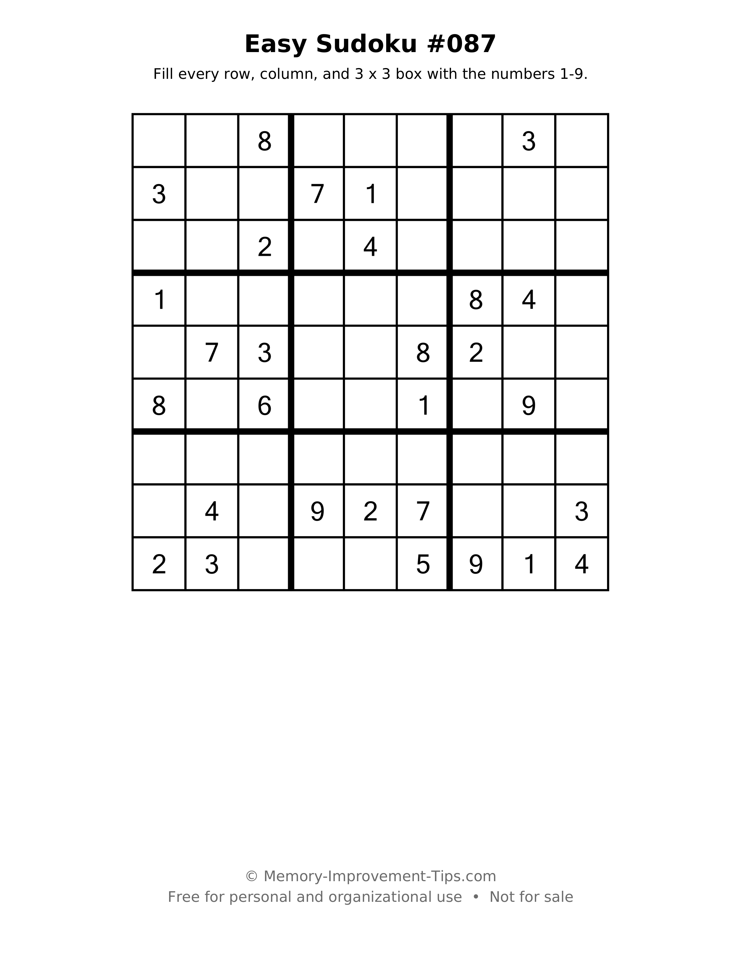 Printable puzzle: Easy Sudoku #087