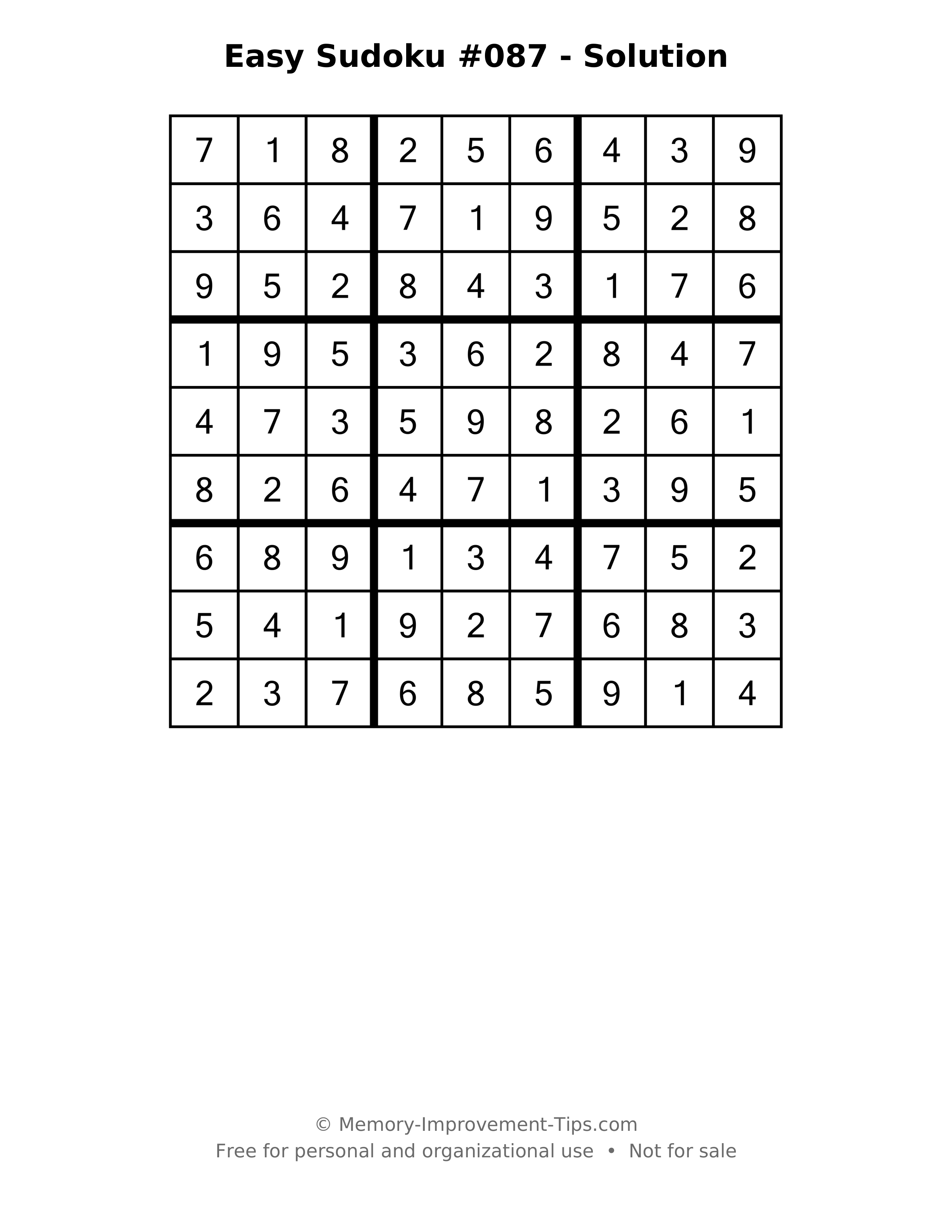 Printable solution: Easy Sudoku #087 - Solution