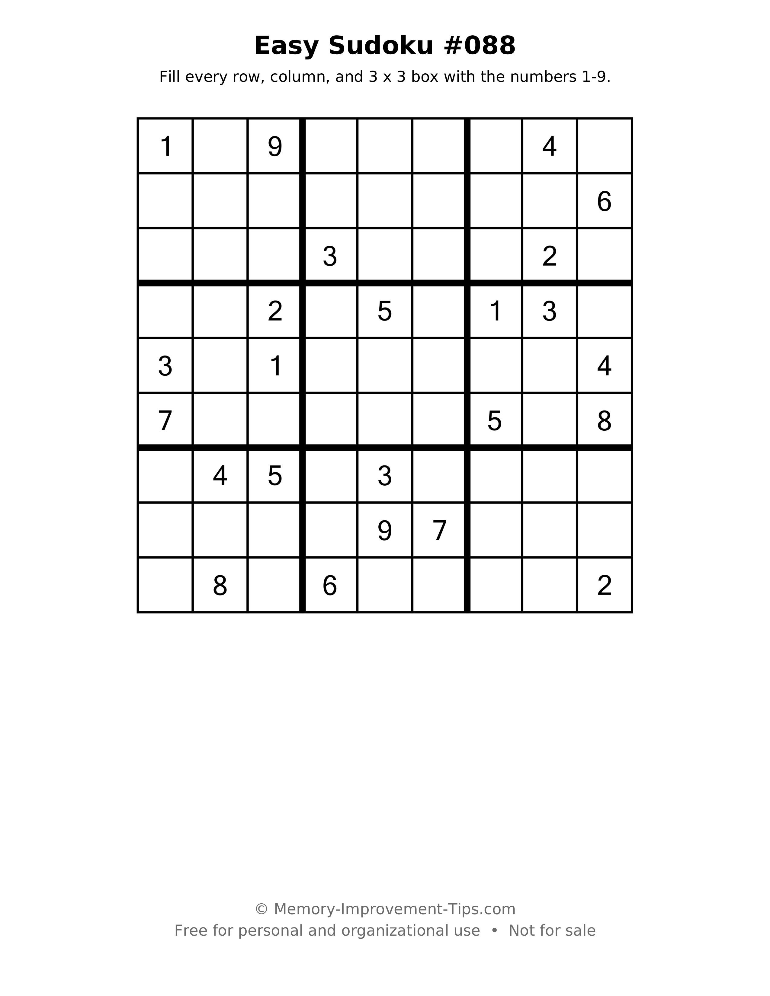 Printable puzzle: Easy Sudoku #088