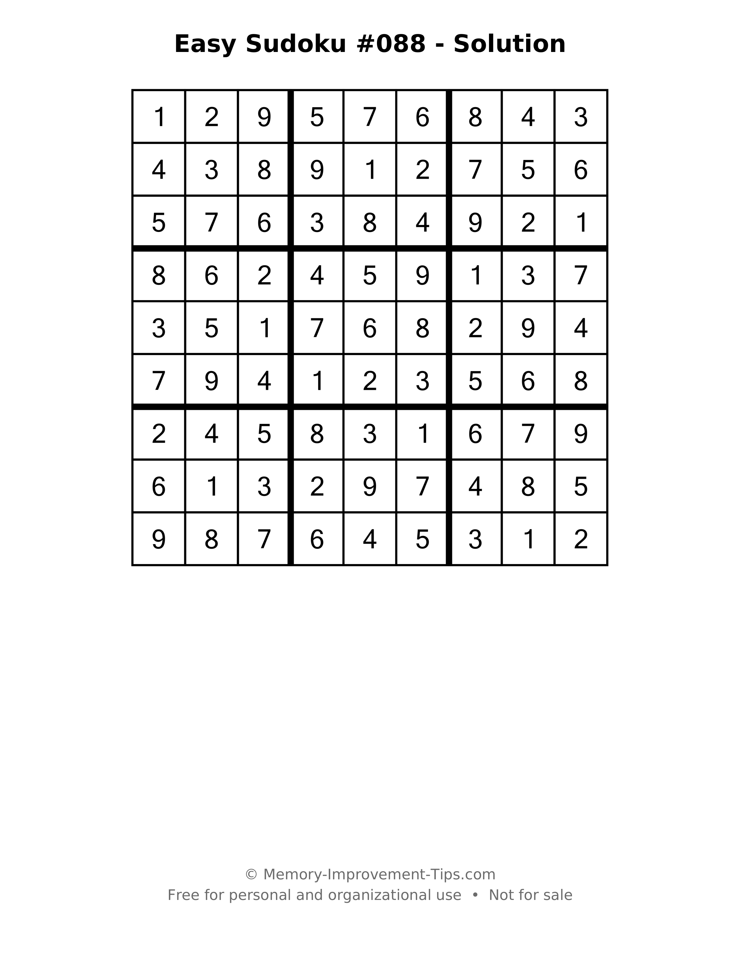 Printable solution: Easy Sudoku #088 - Solution
