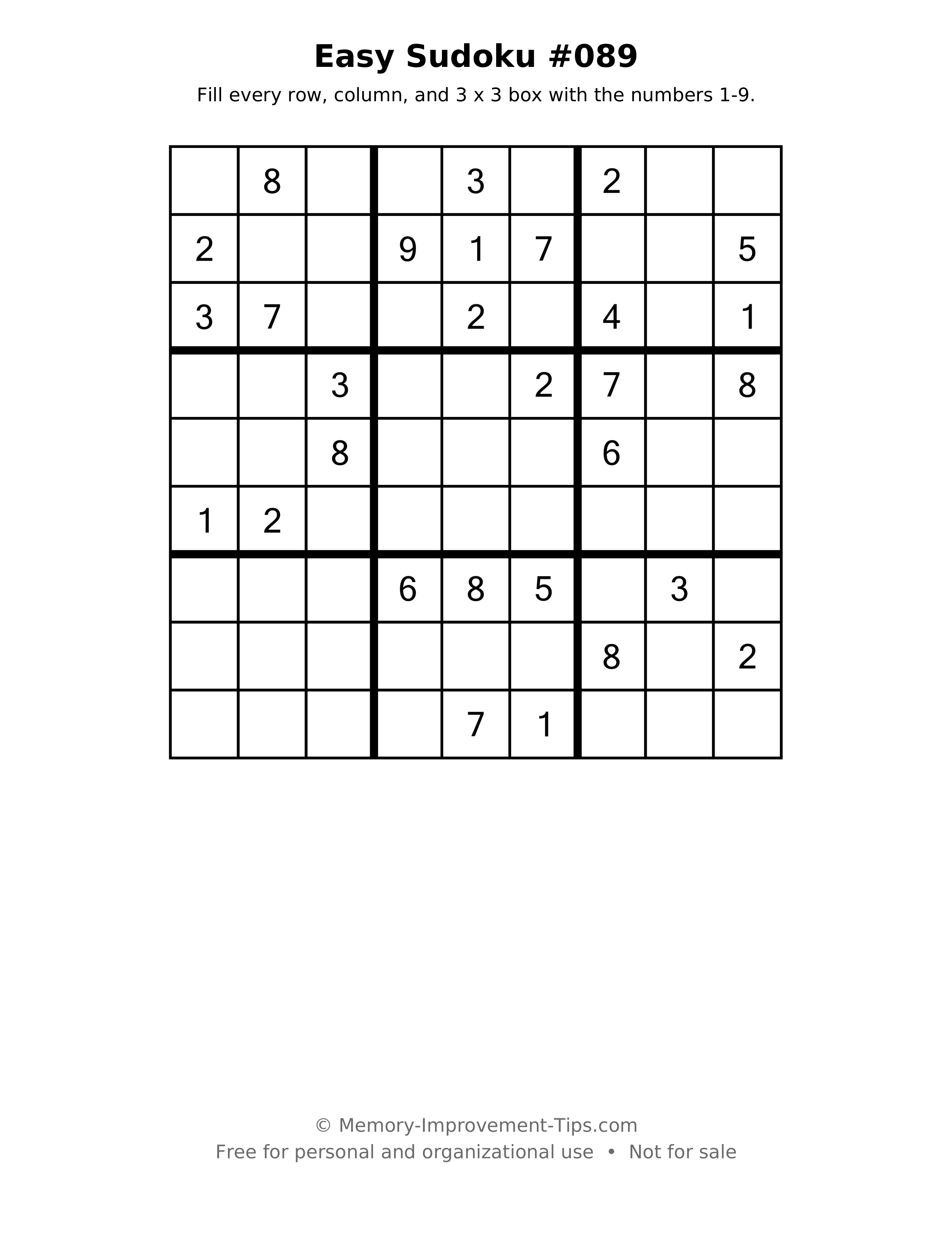 Printable puzzle: Easy Sudoku #089