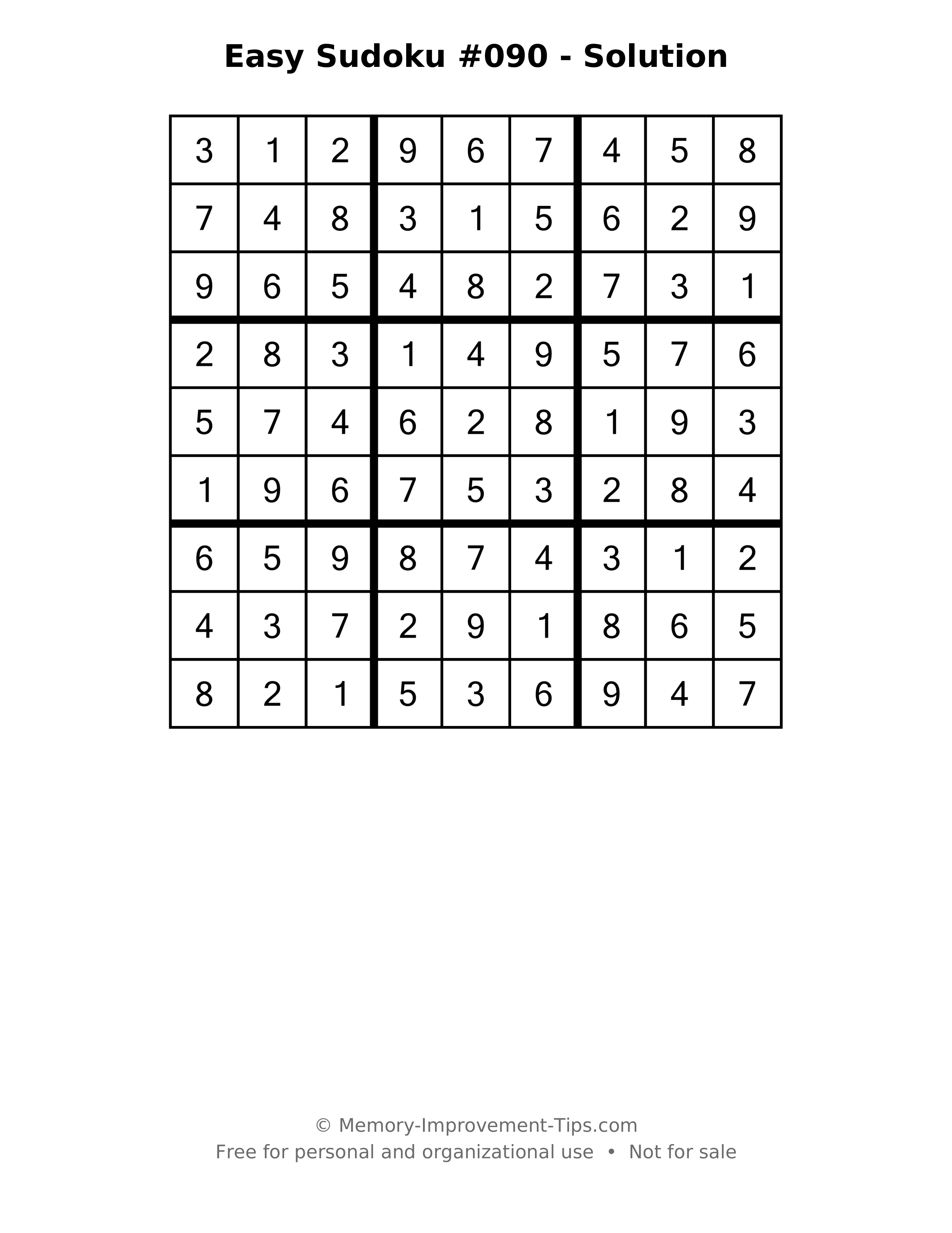 Printable solution: Easy Sudoku #090 - Solution