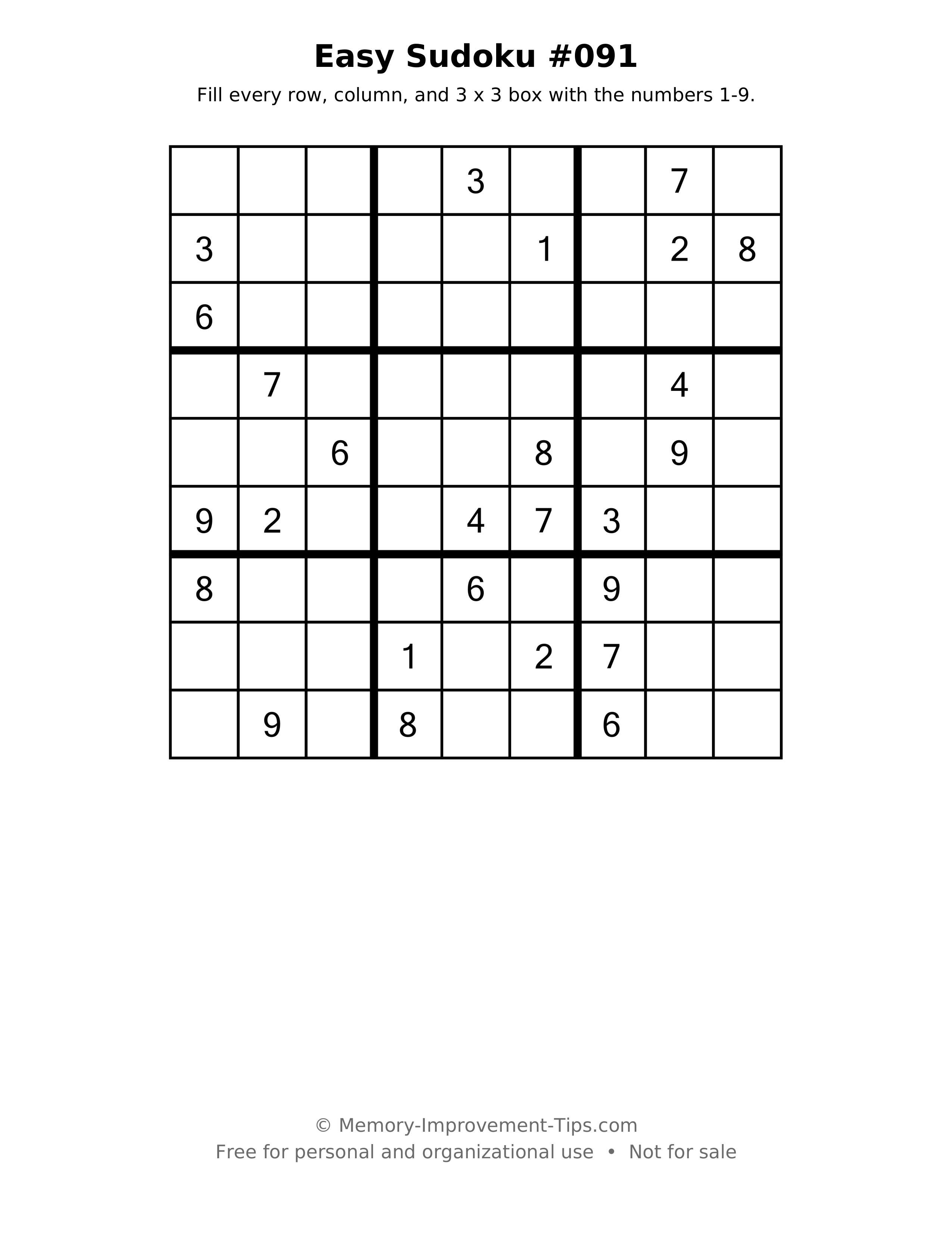 Printable puzzle: Easy Sudoku #091