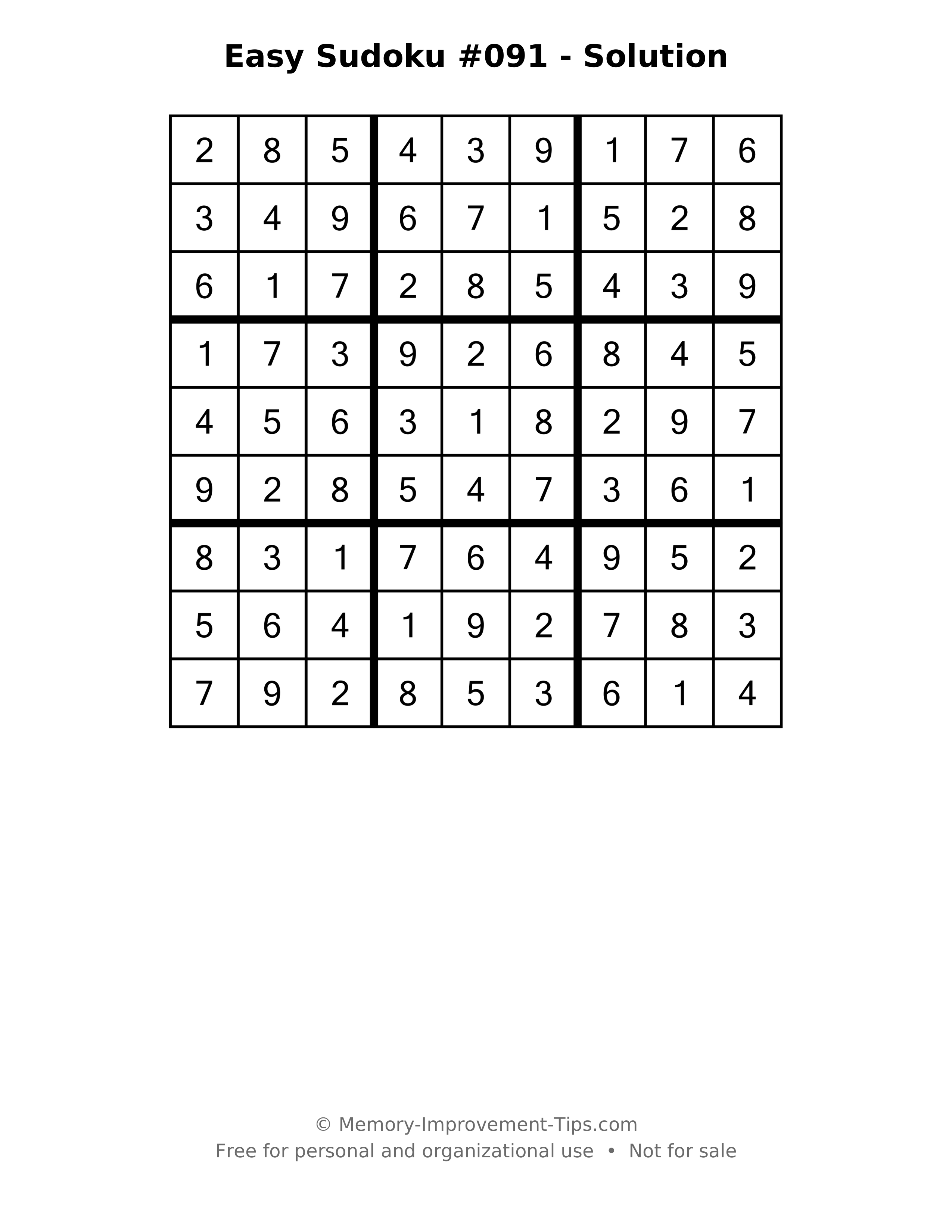 Printable solution: Easy Sudoku #091 - Solution