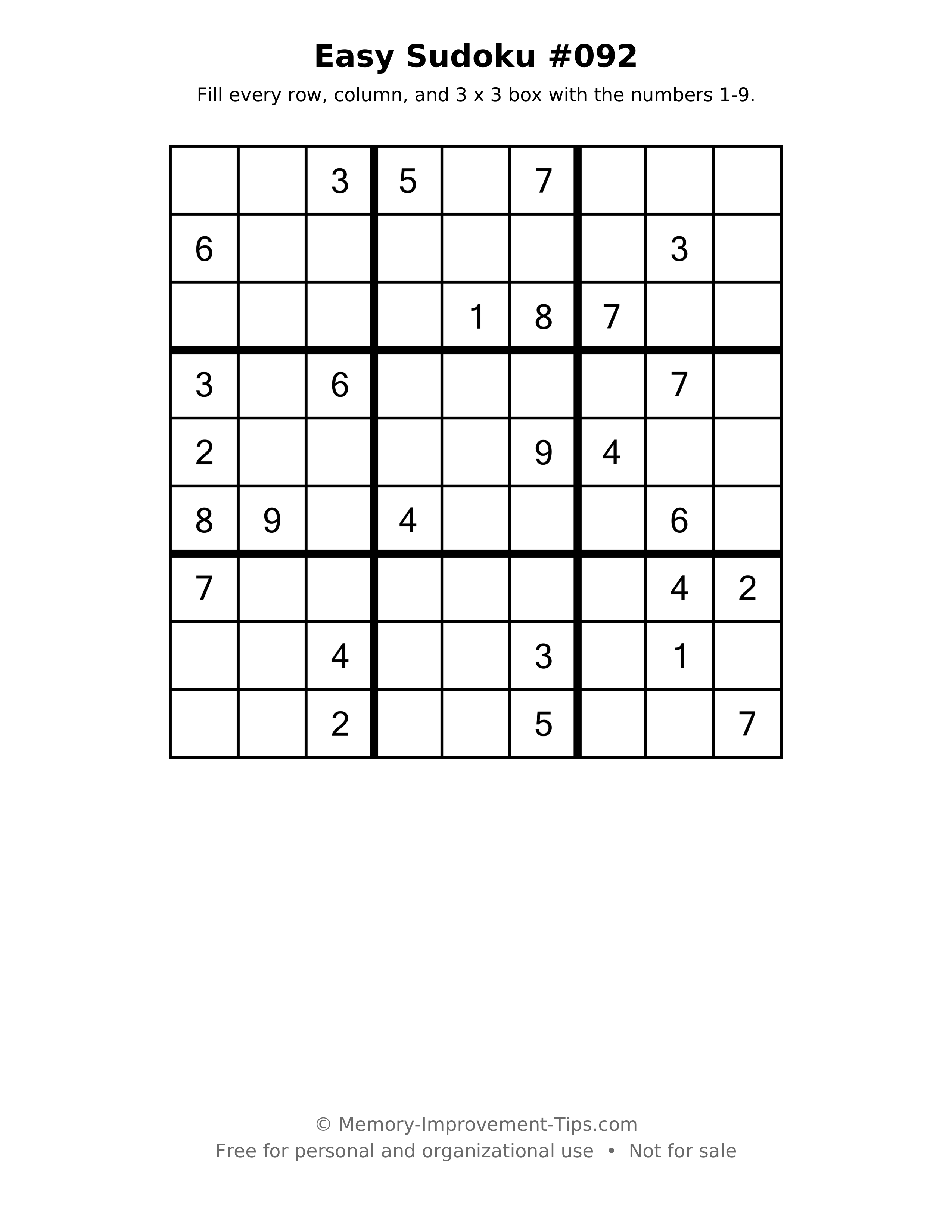 Printable puzzle: Easy Sudoku #092