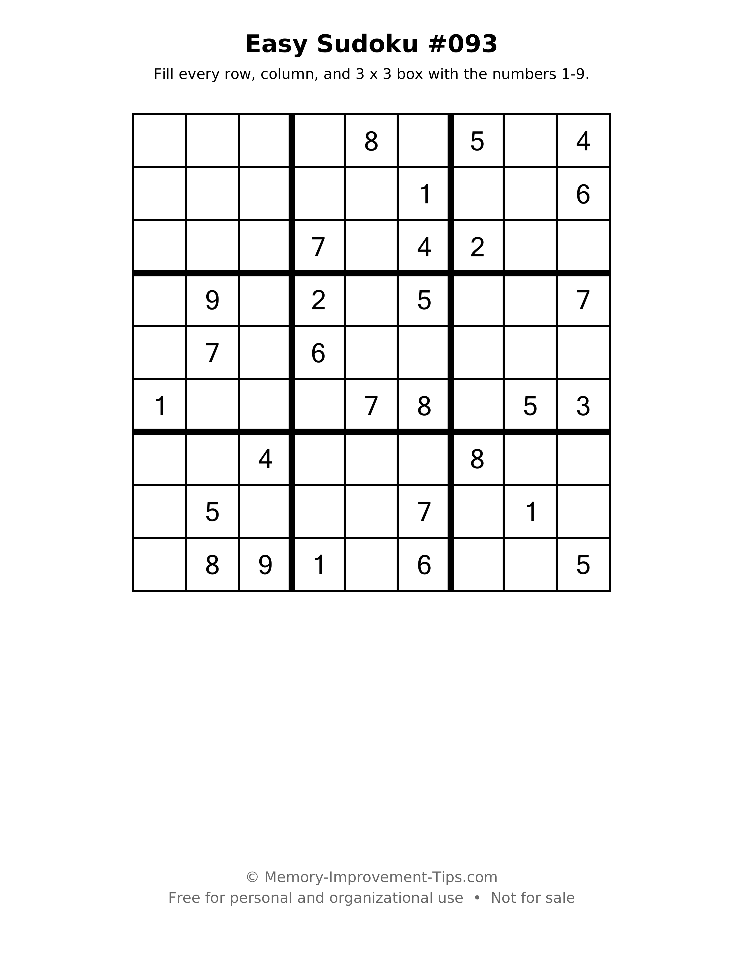 Printable puzzle: Easy Sudoku #093