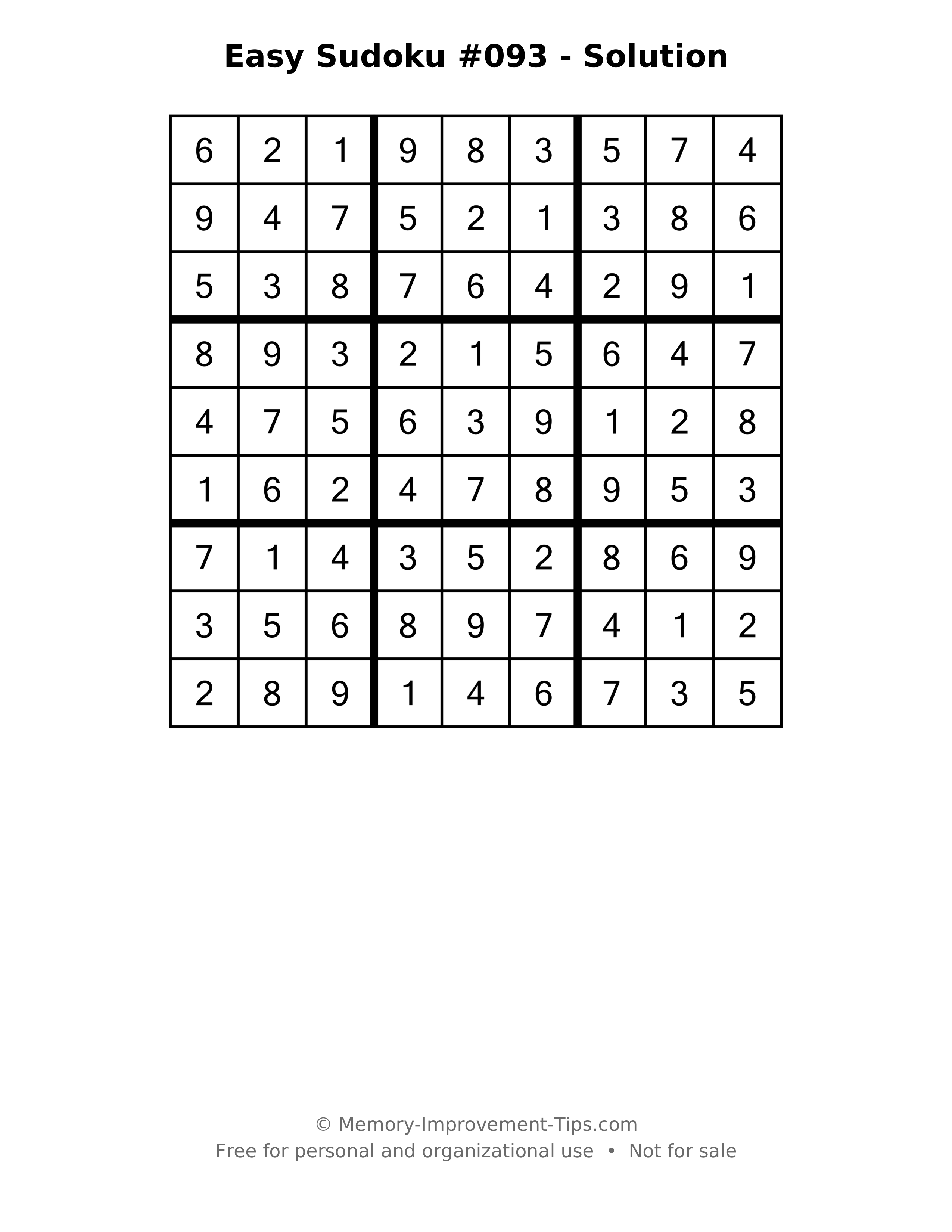 Printable solution: Easy Sudoku #093 - Solution