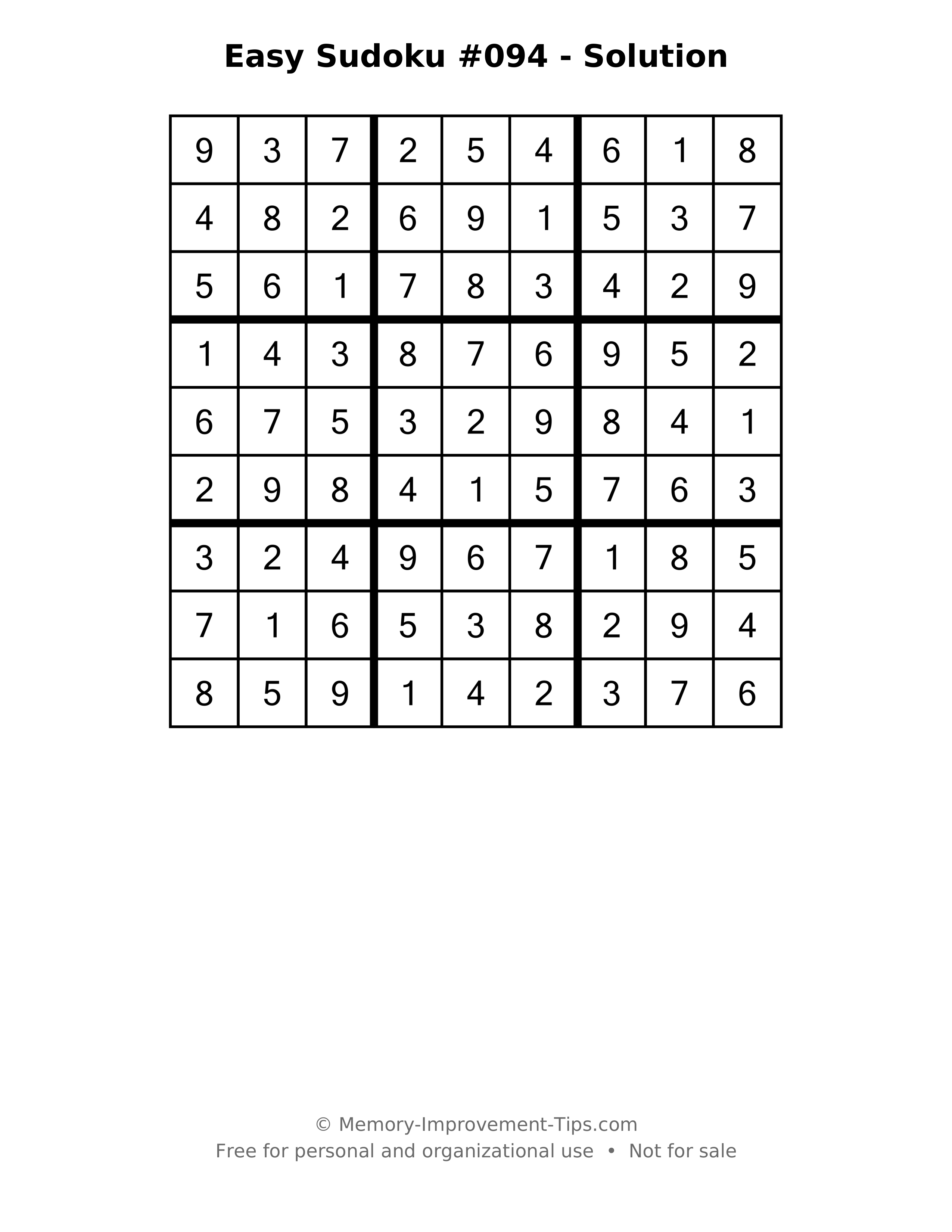 Printable solution: Easy Sudoku #094 - Solution