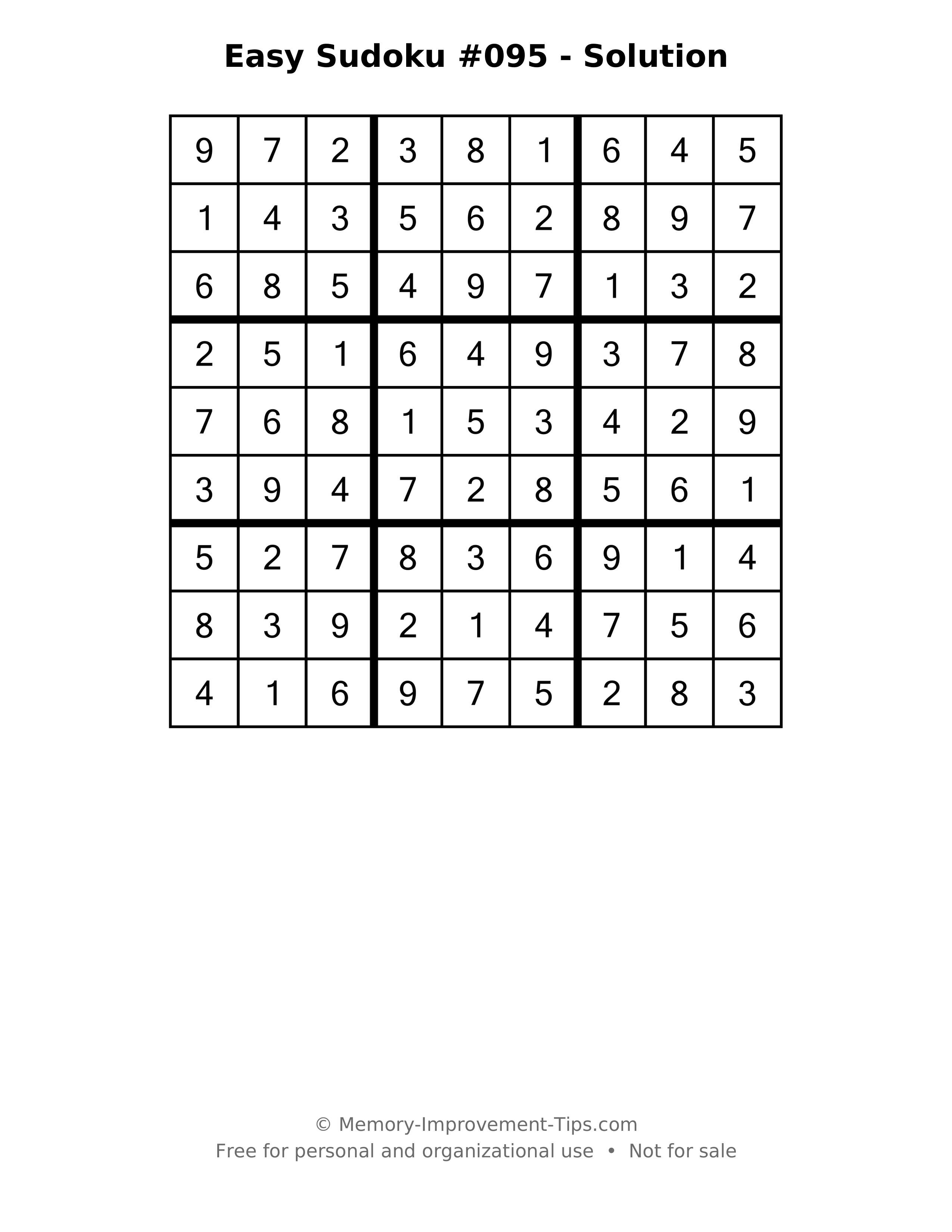 Printable solution: Easy Sudoku #095 - Solution