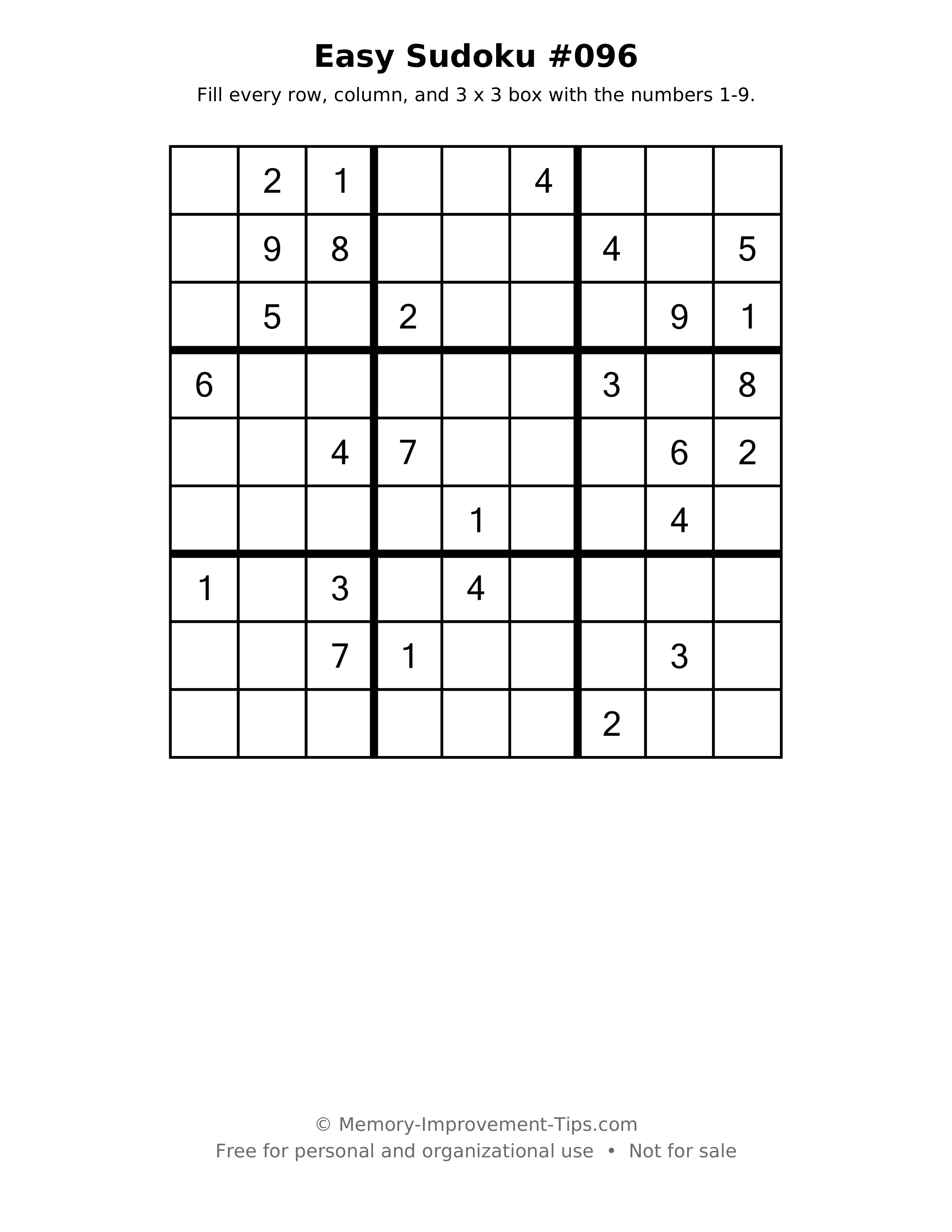Printable puzzle: Easy Sudoku #096