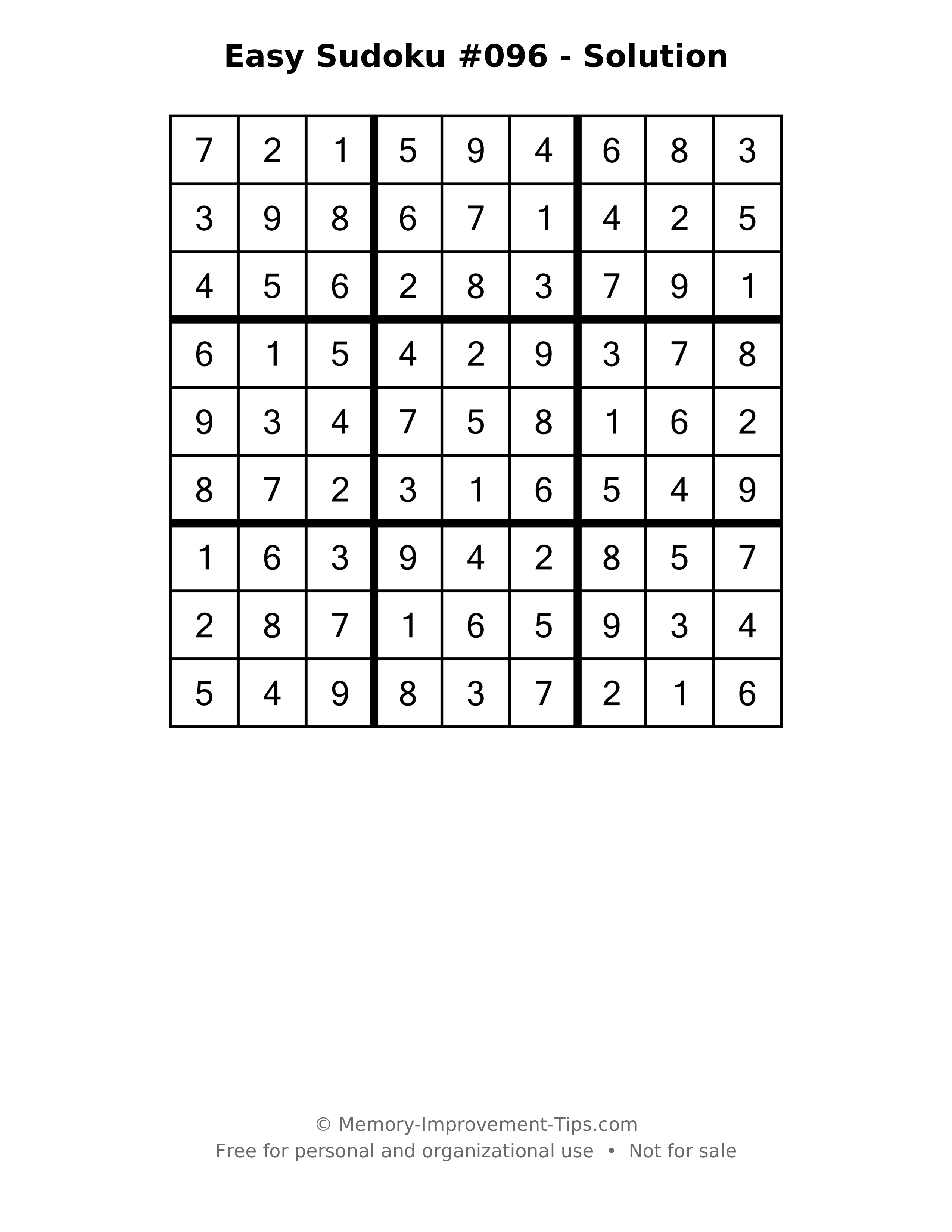 Printable solution: Easy Sudoku #096 - Solution