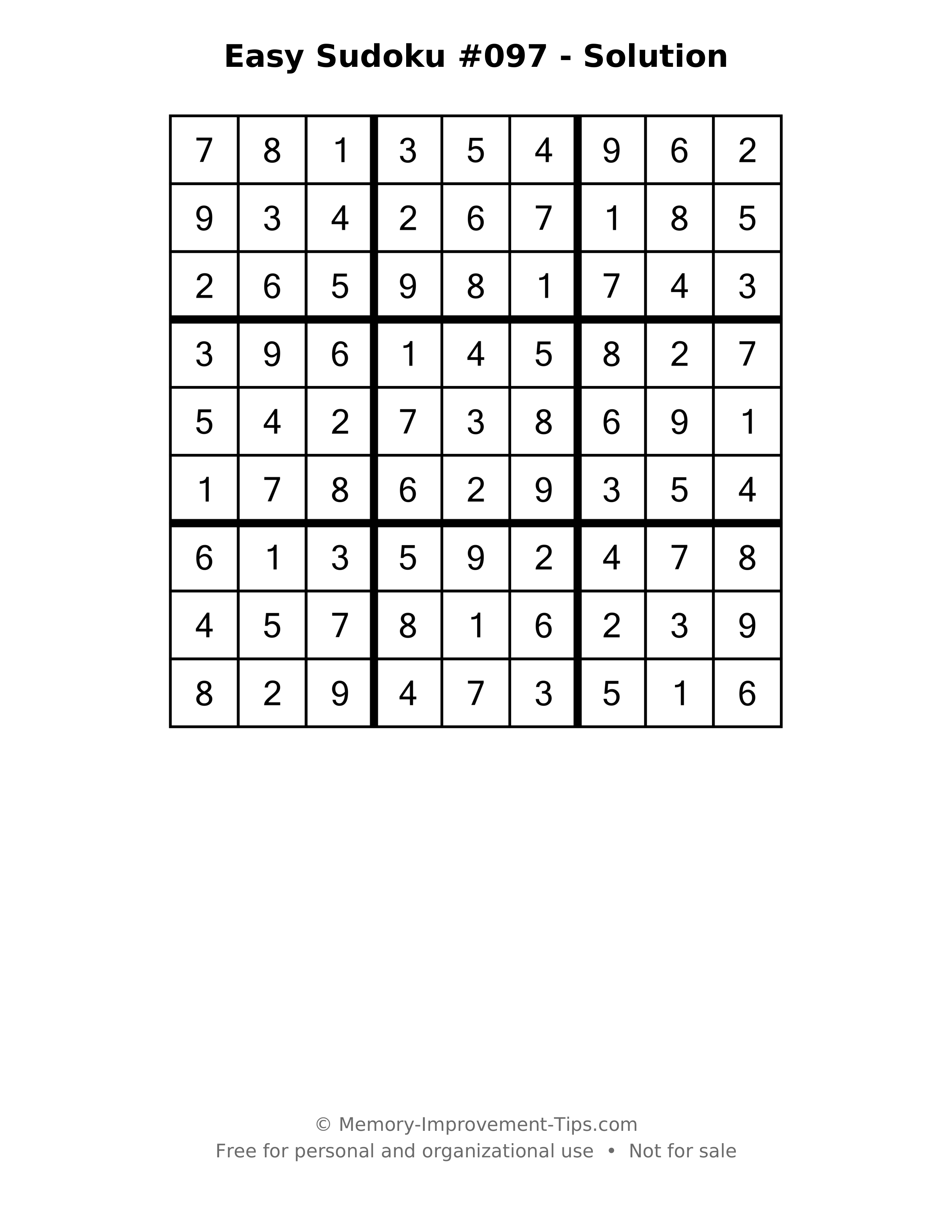 Printable solution: Easy Sudoku #097 - Solution