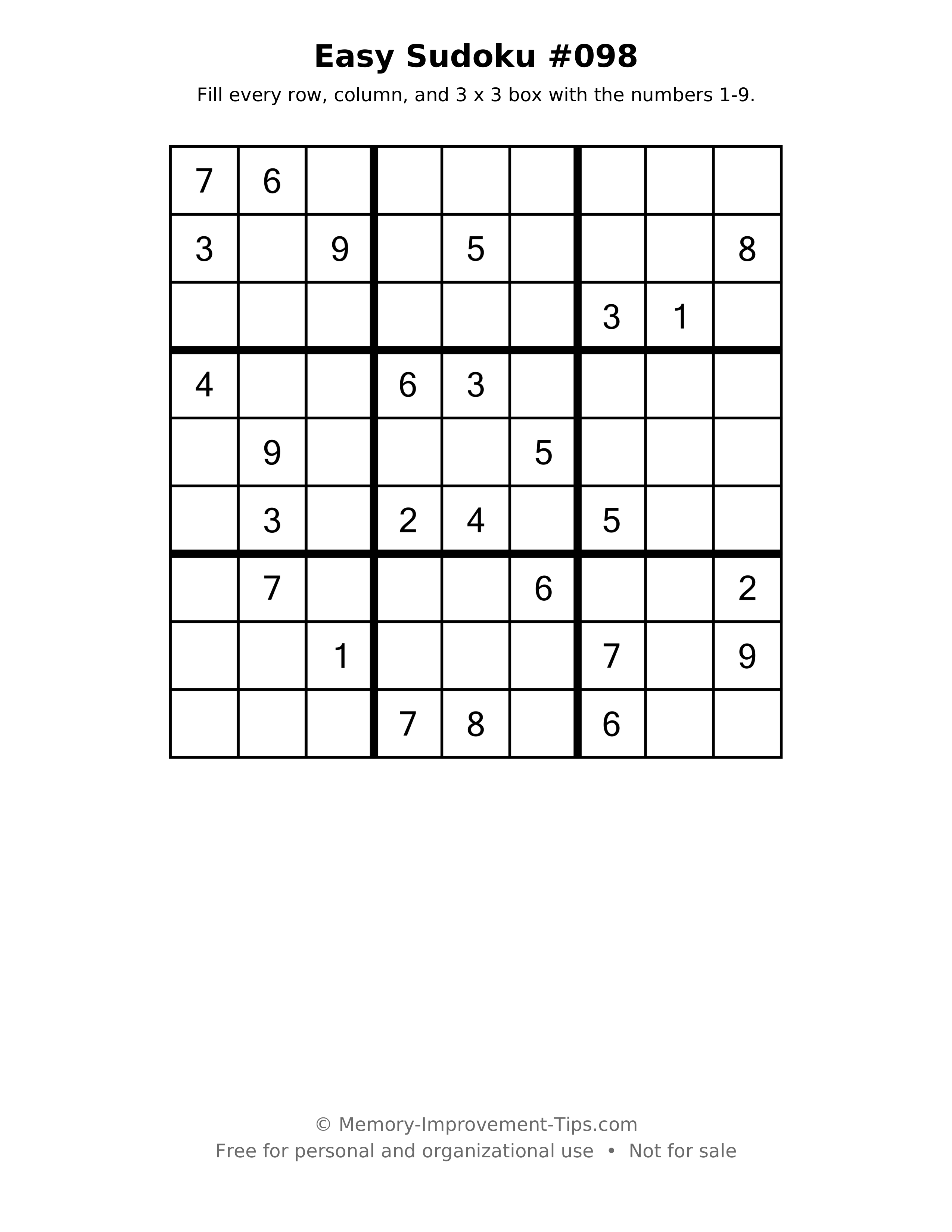 Printable puzzle: Easy Sudoku #098